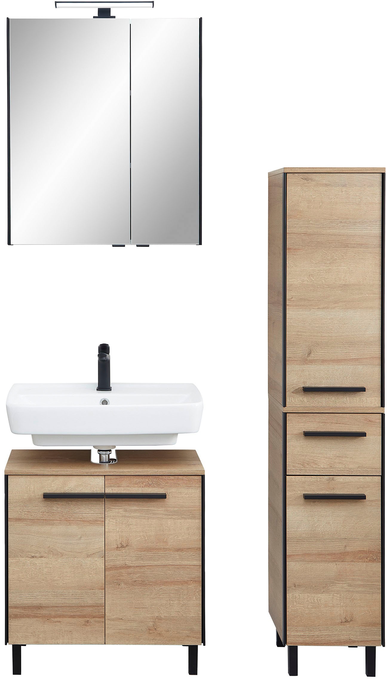Image of Saphir Badmöbel-Set "Quickset 395 3-teilig, Waschbeckenunterschrank mit LED-Spiegelschrank" 4 Stk. tlg.