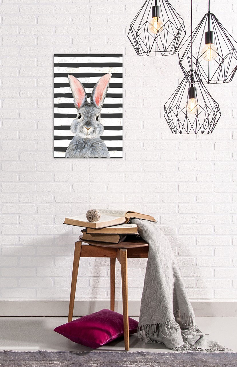 queence Metallbild »Bunny«, Hase, (1 St.), Hase, Blechschild, Stahlschild, gestreift