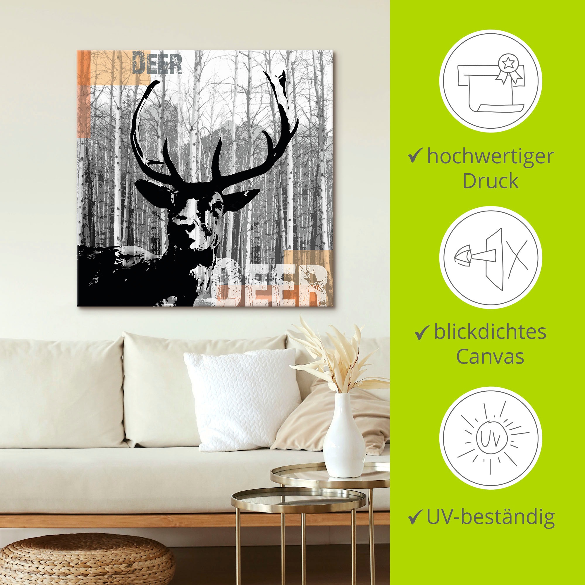 Artland Wandbild »Hirsch Collage« Wildtiere 1 Stk. tlg. als Leinwandbild, Poster, Wandaufkleber in verschied. Grössen