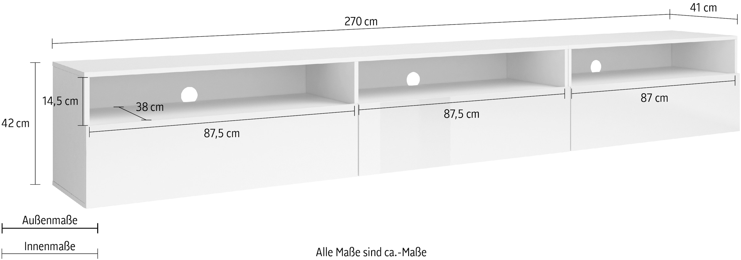 INOSIGN Lowboard »Baros«, stehend/hängend montierbar, Breite 270 cm