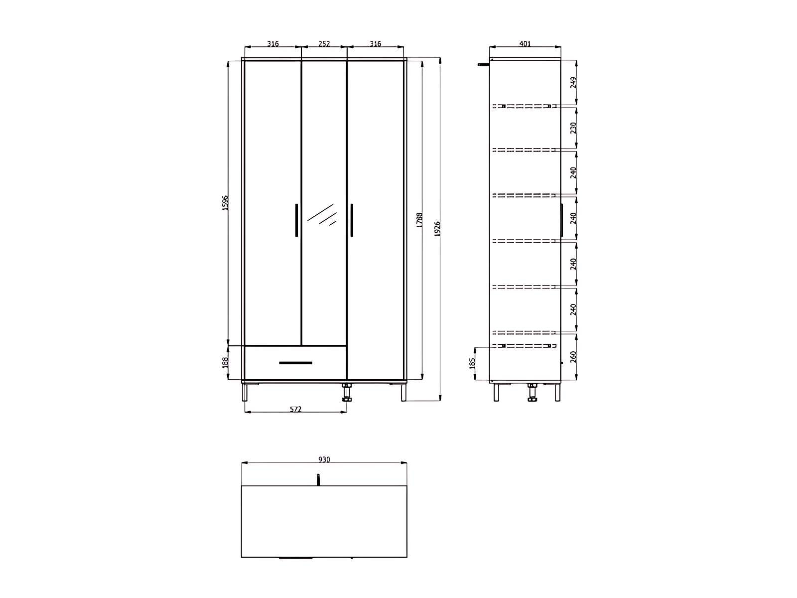 Home affaire Garderobenschrank »Orkney Kleiderschrank, Stauraumschrank, Flurschrank, Höhe 193 cm« Spiegeltür, Breite 93 cm, ausziehbare Kleiderstange, Schublade