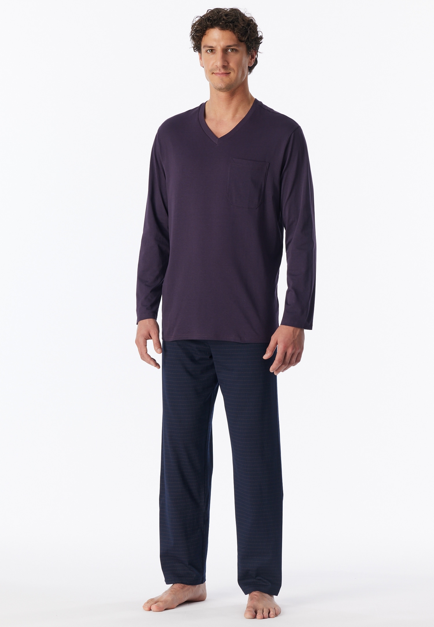 Schiesser Pyjama »Comfort Essentials« 0, 2 mit V-Ausschnitt und aufgesetzter Brusttasche