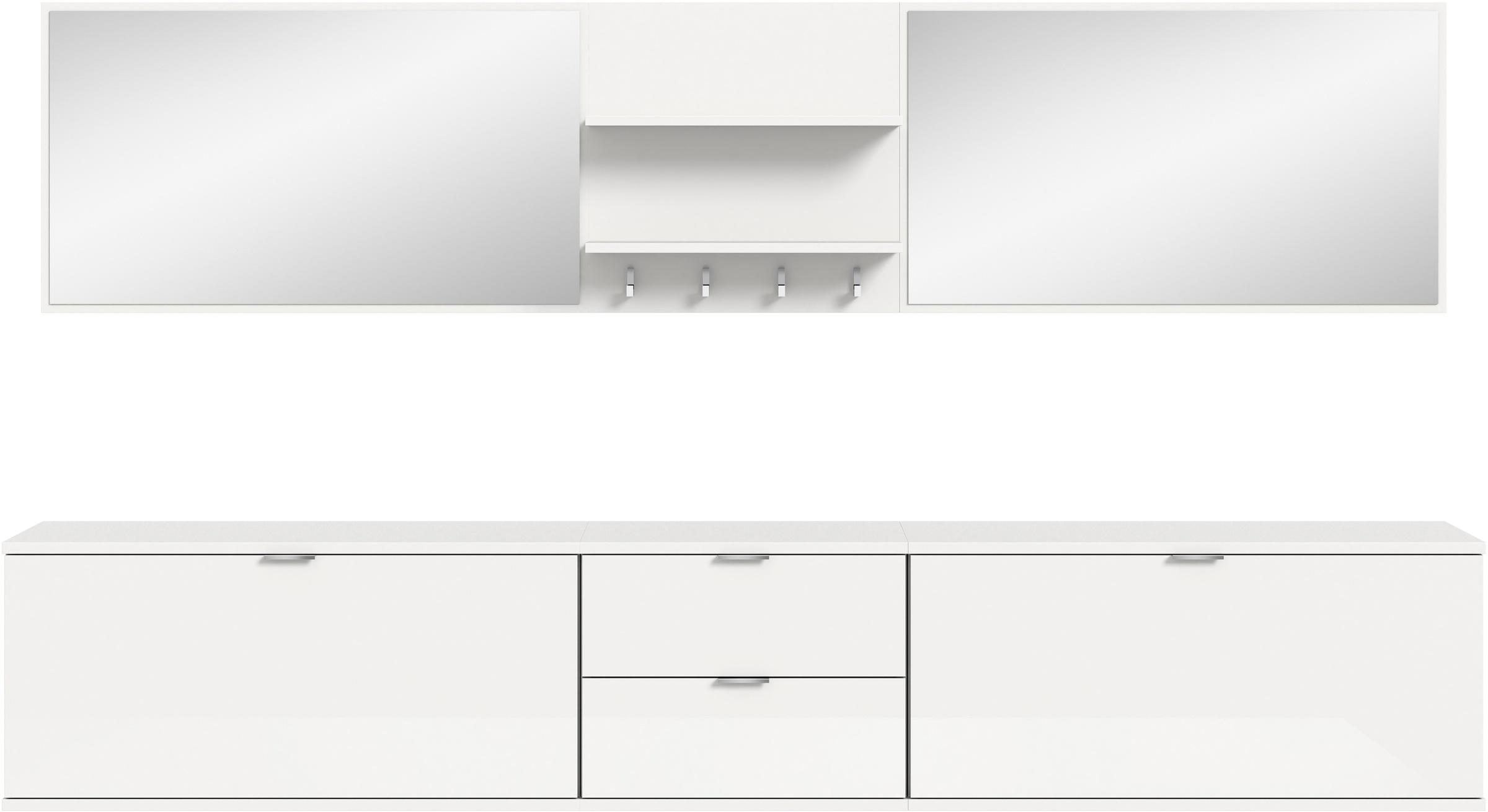 INOSIGN Garderoben-Set »Trondheim, Garderobenset 6-tlg. Breite 236 cm,«, (6 St.), hochglanz, best. aus: 2x Spiegel, Paneele, 3x Kommoden, Flur