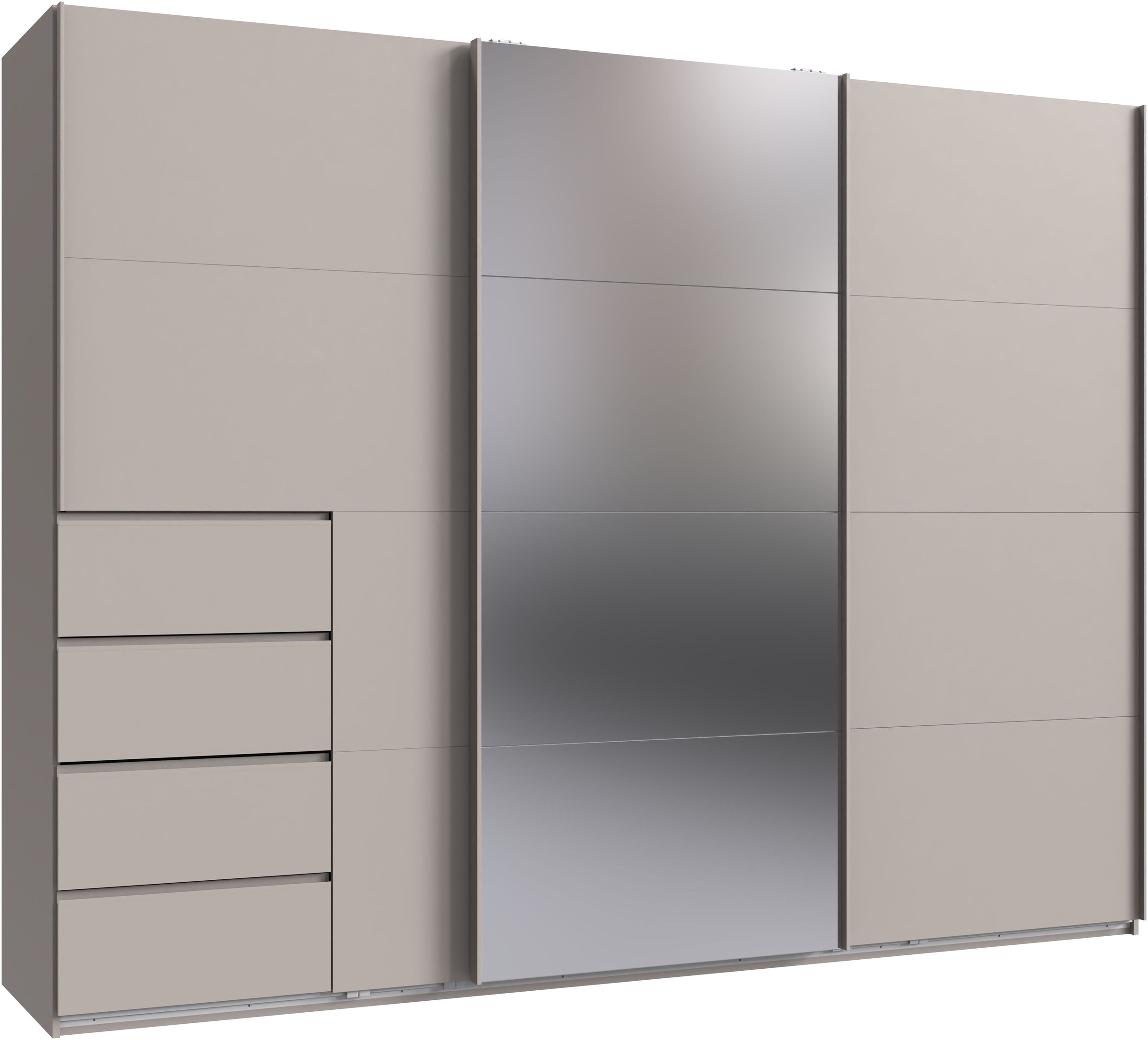 Image of Wimex Schwebetürenschrank "Bali in den Breiten 180cm, 225cm & 270cm, Kleiderschrank mit Spiegel" erhältlich in der Farbe: Kaschmir, Schrank mit 4 Schubladen