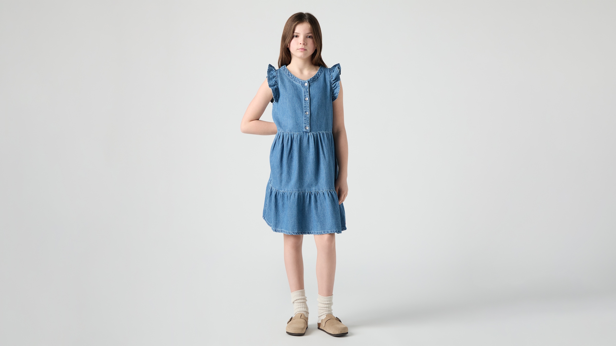 Levi's® Kids Jeanskleid »LVG FLUTTER SLEEVE BUTTON UP D« Ohne Taschen for Girls, mit kurzer Knopfleiste