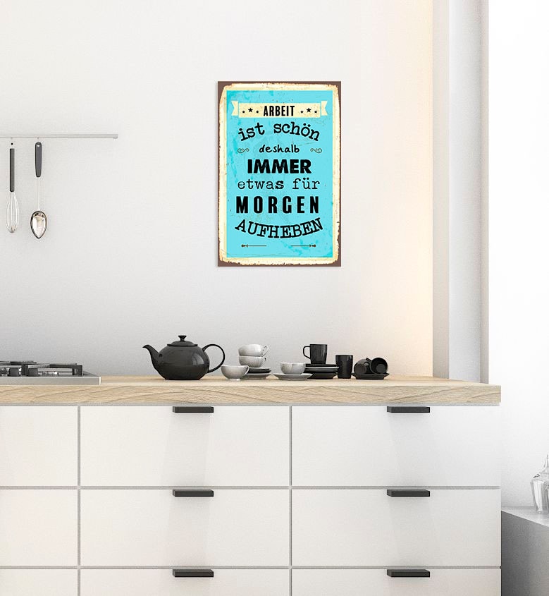 Image of queence Metallbild "Arbeit für Morgen" Schriftzug Schriftzüge 1 Stk. tlg. Stahlschilder