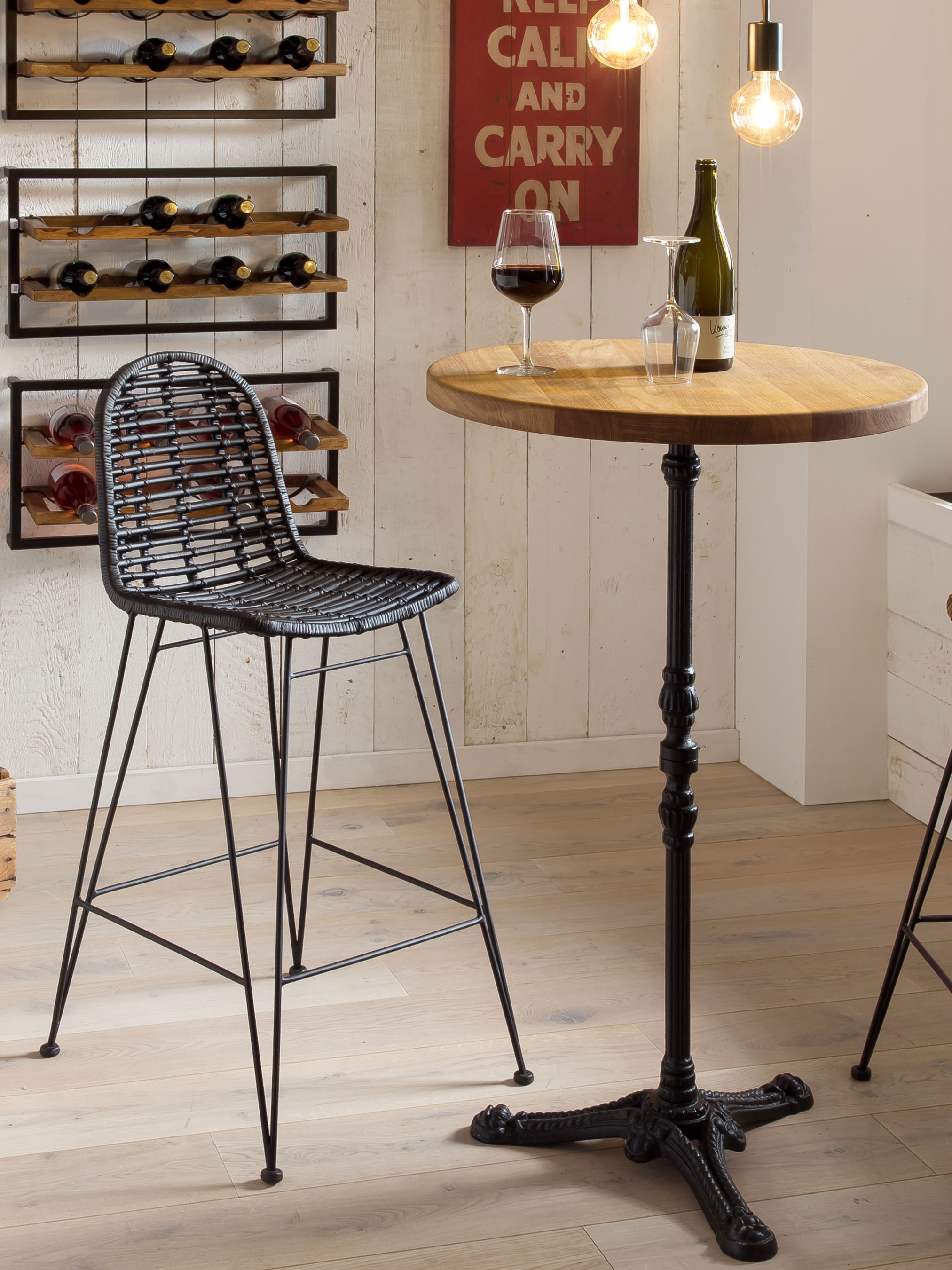 SIT Weinregal »Wandregal PANAMA – Industrial Regal aus Mango‑Holz & Altmetall« Weinregal für 8 Flaschen