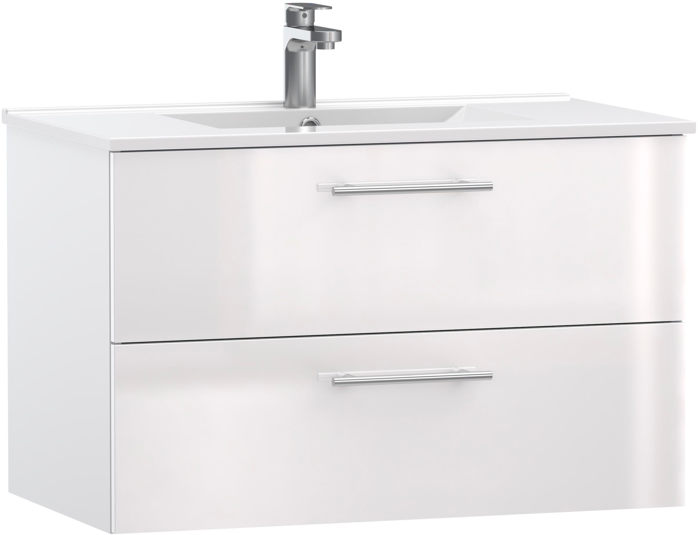 welltime Waschtisch »Athen Badschrank Badezimmer WC Unterschrank mit Becken« Set,  Waschplatz mit 2 Schubladen , Breite 80cm Softclose Bad