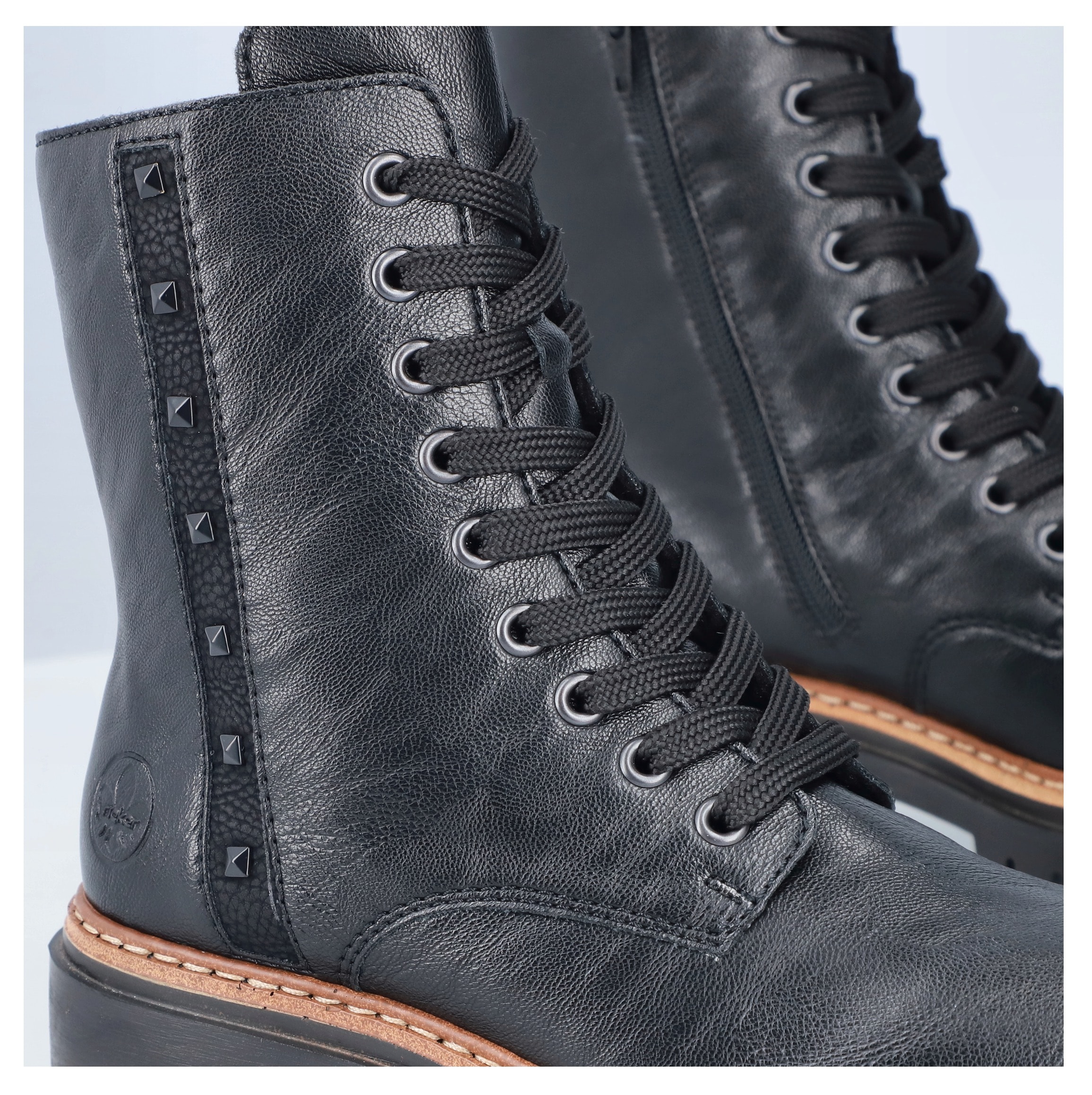 Rieker Schnürstiefelette, Schnürboots, Blockabsatz, Innenreissverschluss und Nietenverzierung
