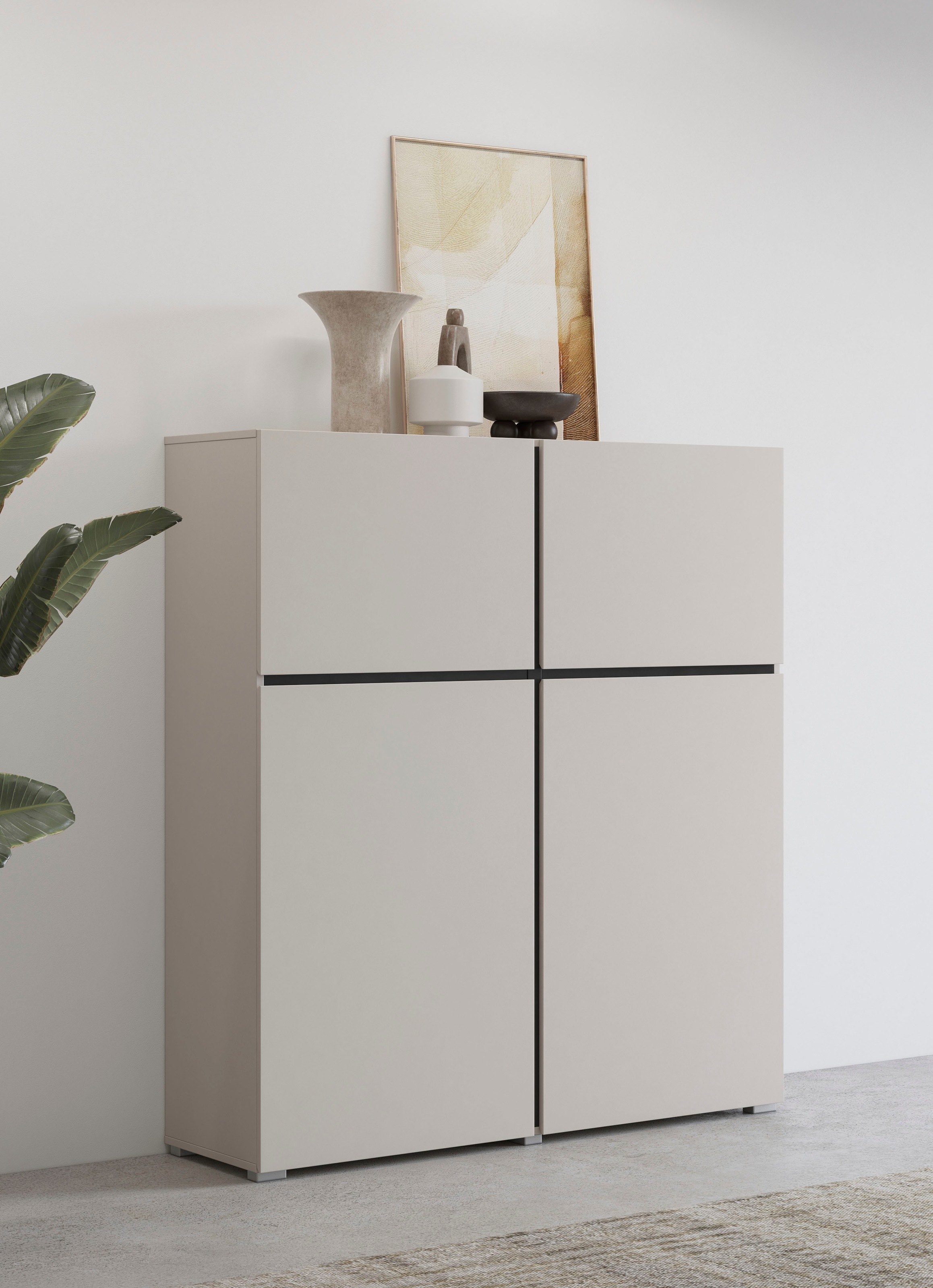 Image of GOODproduct Hochkommode "Cross,Breite 119,5 cm, moderne grifflose Hochkommode mit 4 Türen" Hochschrank mit viel Stauraum, Einlegeböden verstellbar