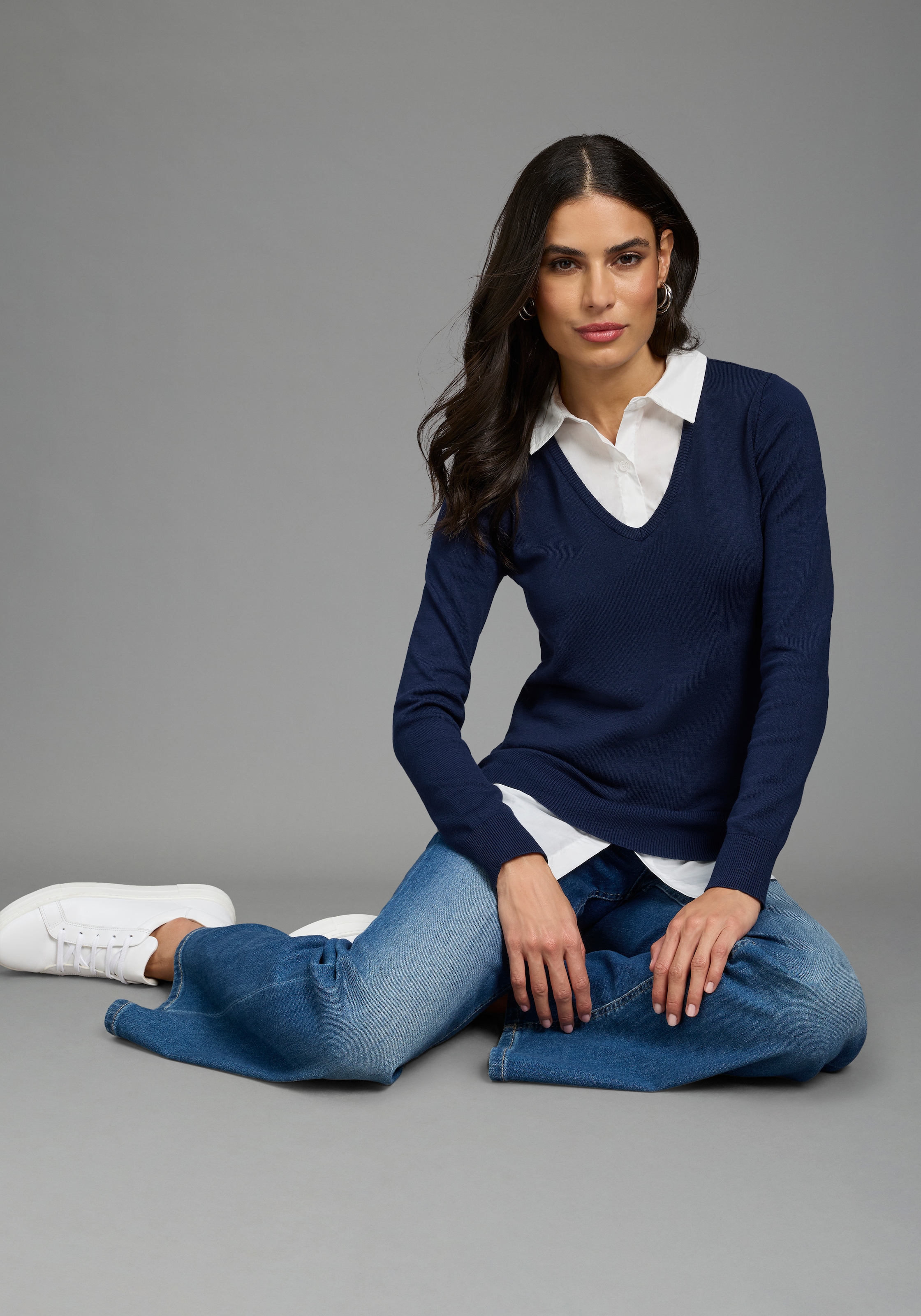 Laura Scott Pull 2 en 1 »mit Bluseneinsatz« en mélange viscose agréable