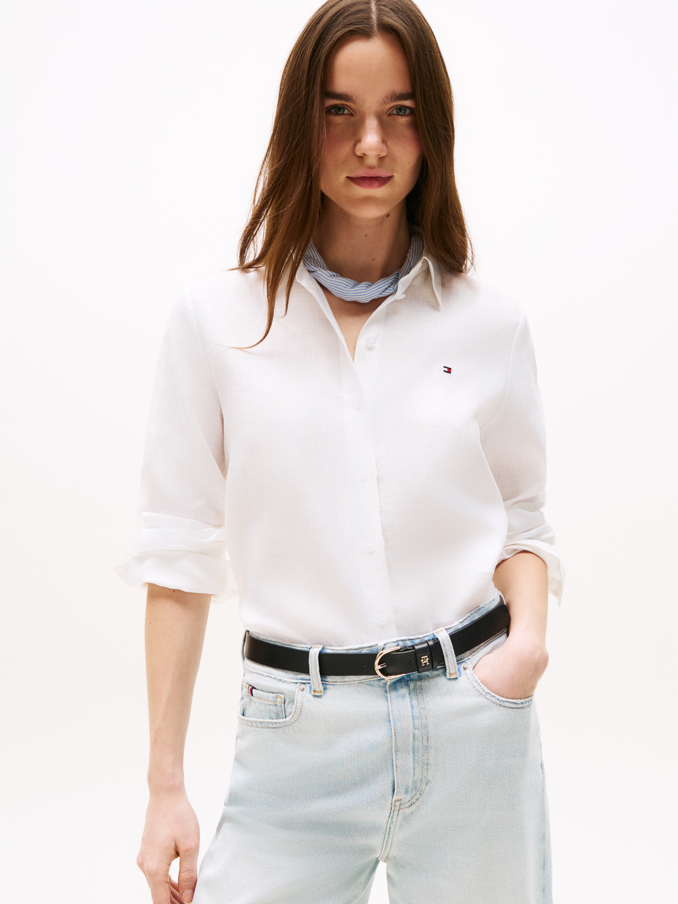 Image of Tommy Hilfiger Hemdbluse "ESS LINEN RELAXED SHIRT" mit Logostickerei,kühlendes Premium Leinen