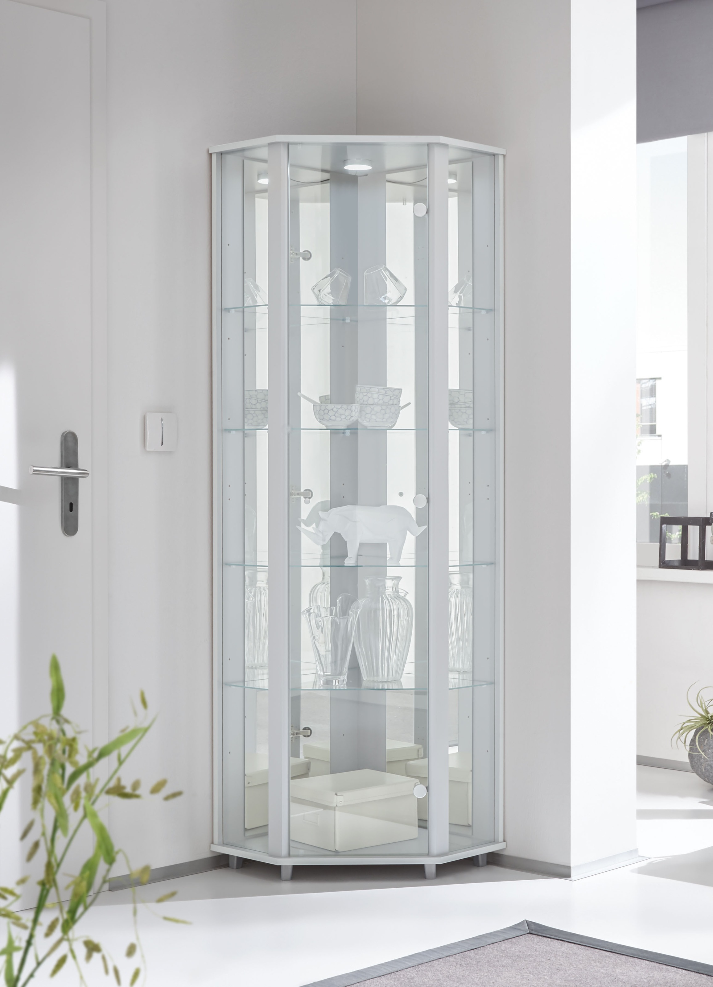 Image of fif möbel Eckvitrine "TRIO Höhe ca. 172 cm, ink. Beleuchtung" Eckvitrine/Glasvitrine 1x Glastür, perfekt für Sammler, Sammlervitrine
