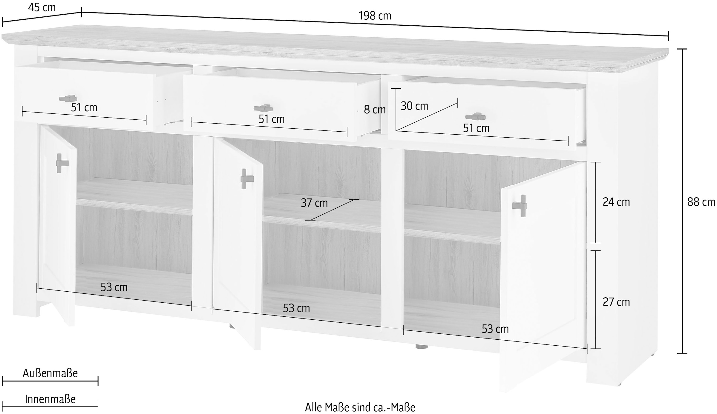 Home affaire Sideboard »Bristol« schwarze Metallgriffe, elegante Kranzoptik, ausreichend Stauraum