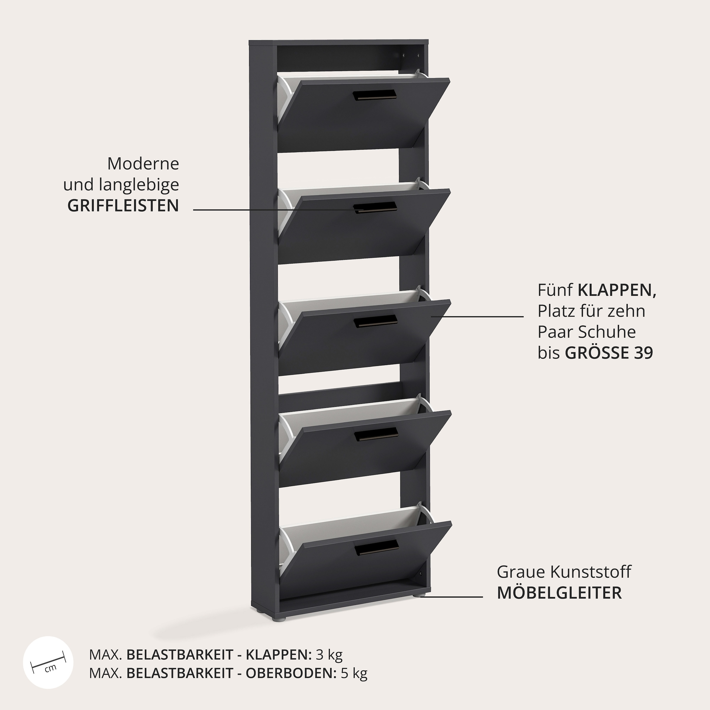 HBZ Commode à chaussures »Sam Schuhkipper, Schuhschrank BxHxT 59x169x17 cm« 1 cuis tlg. mit 5 Klappen