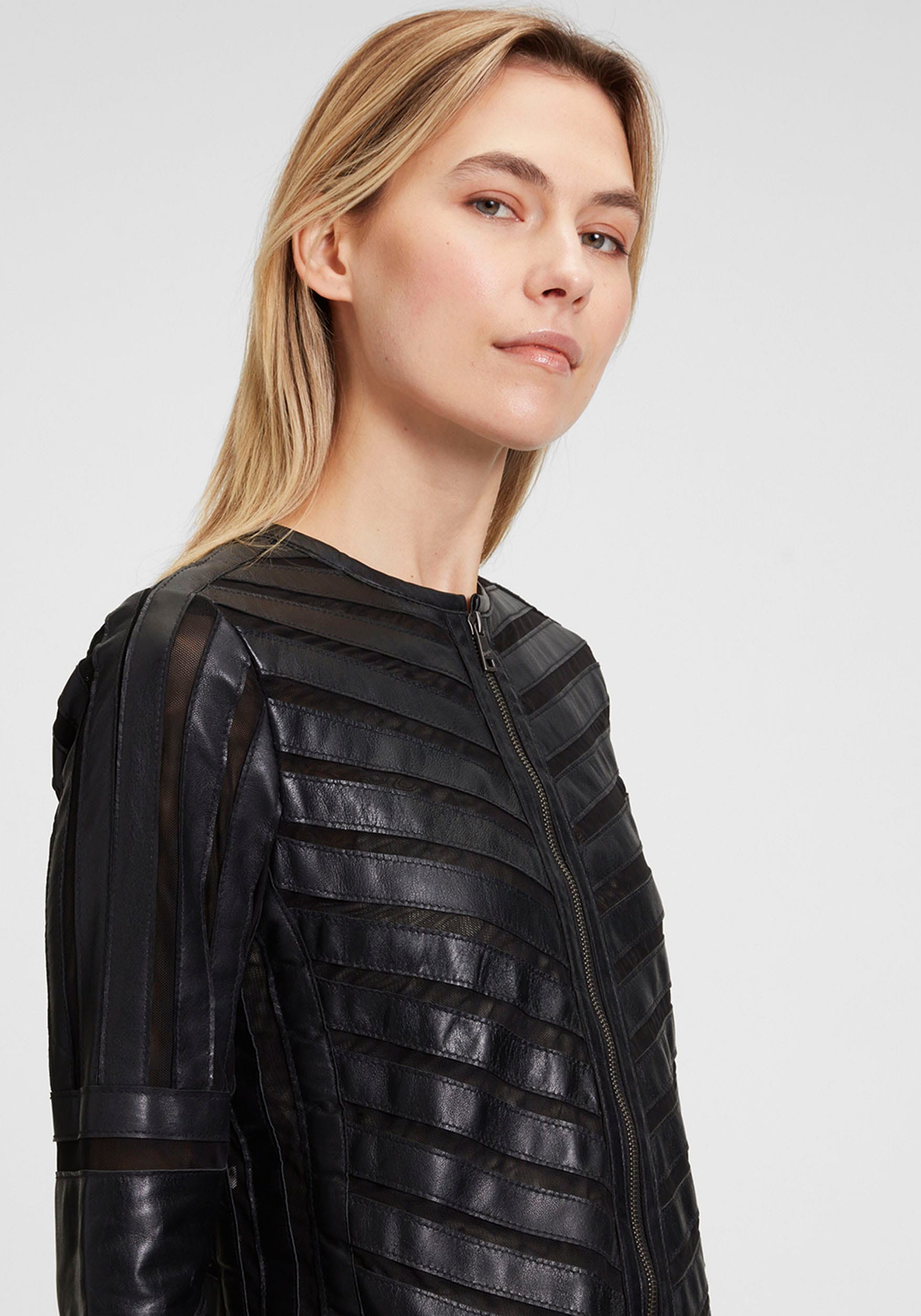 Mauritius Lederjacke »MWSuri LELEV«, gepatchtes Leder, Rundhals,Reissverschluss