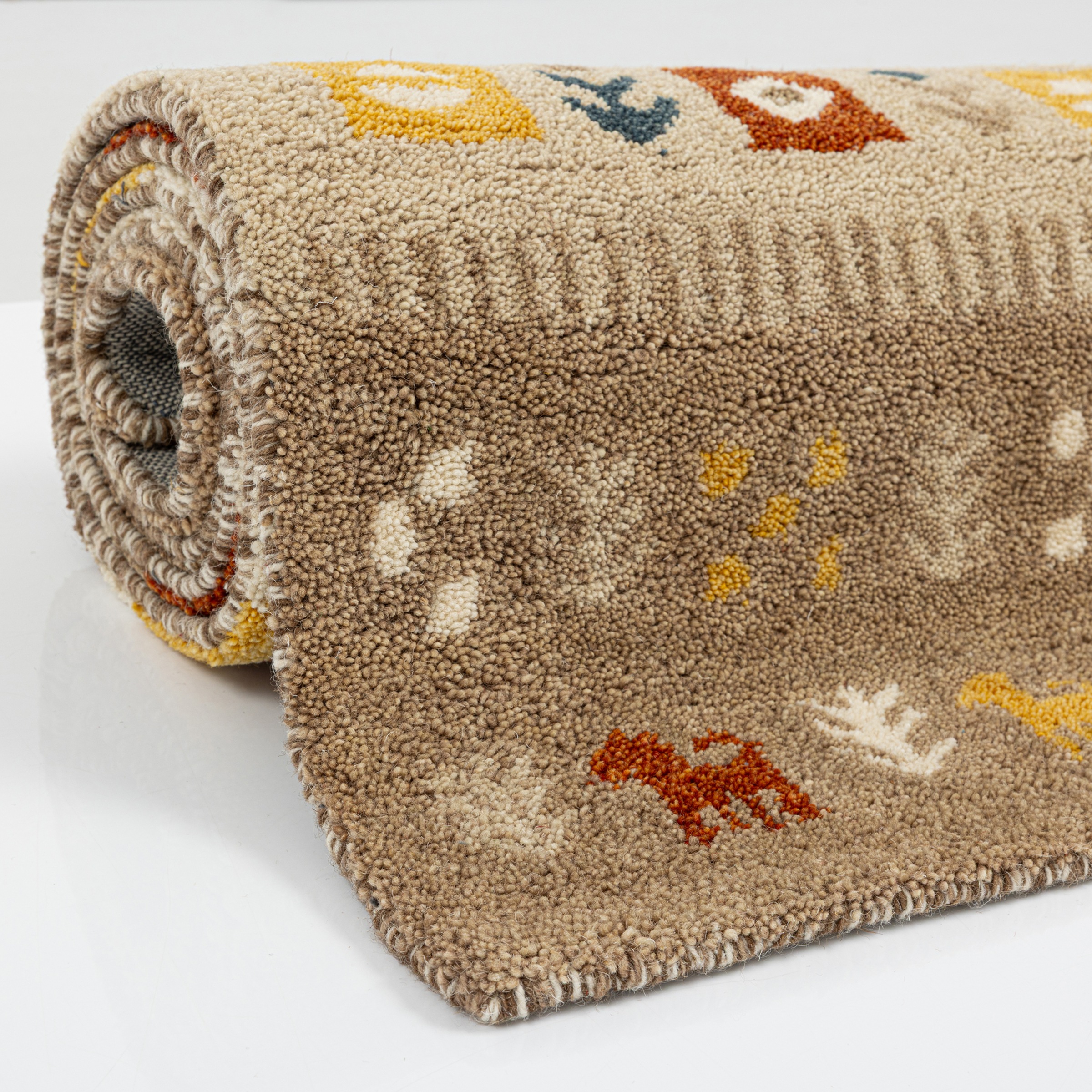 THEKO Tapis en laine »Gabbeh Rahmen, reine Wolle, Handgefertigt, mit Bordüre« Rectangulaire 14 mm Höhe Motif animalier, salon, chambre à coucher, salle à manger
