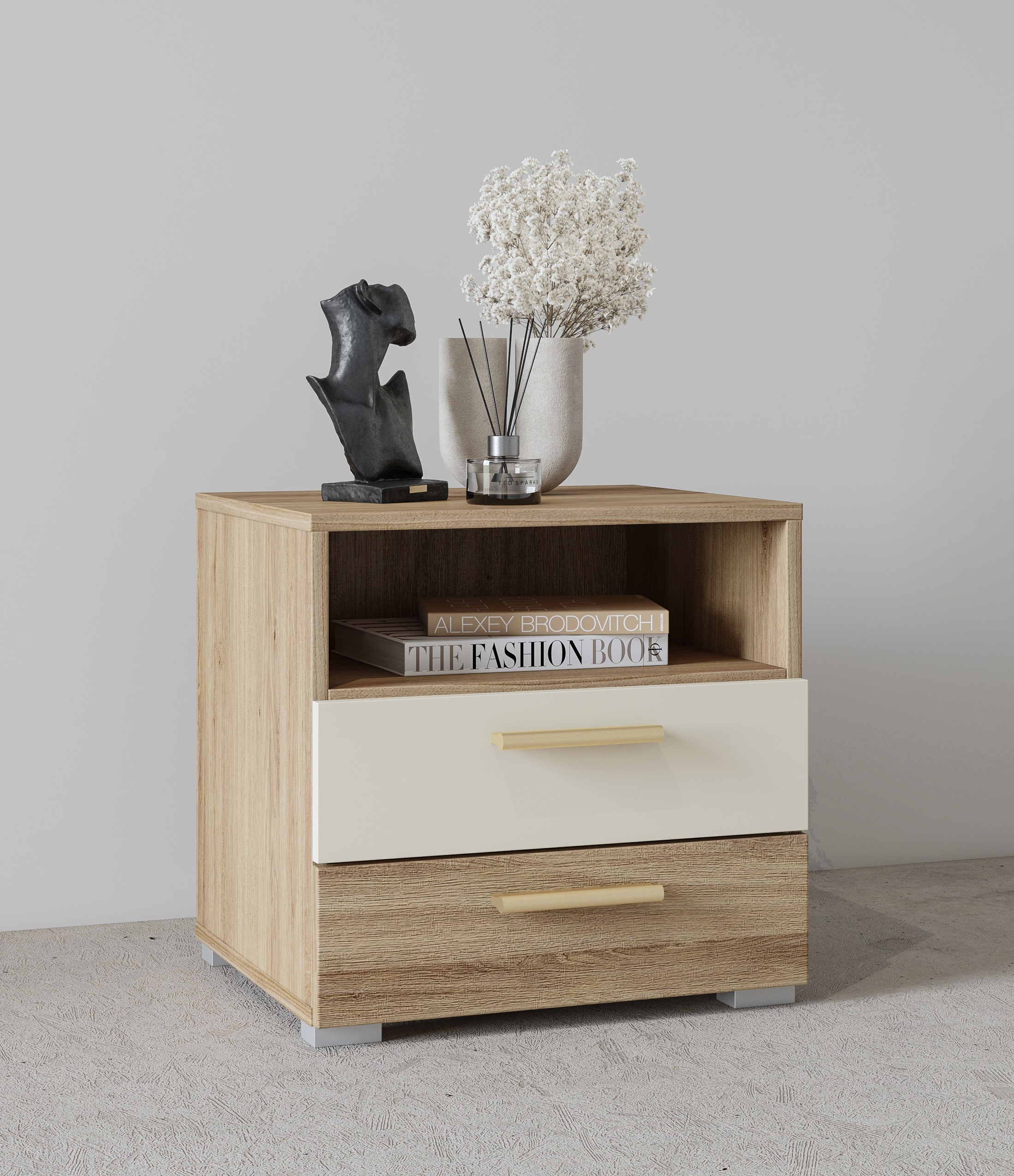 Image of Home affaire Nachtkommode "Bitry, Breite 46 cm, moderner Nachtschrank mit 2 Schubladen" Nachttisch, viel Stauraum, offene Fach