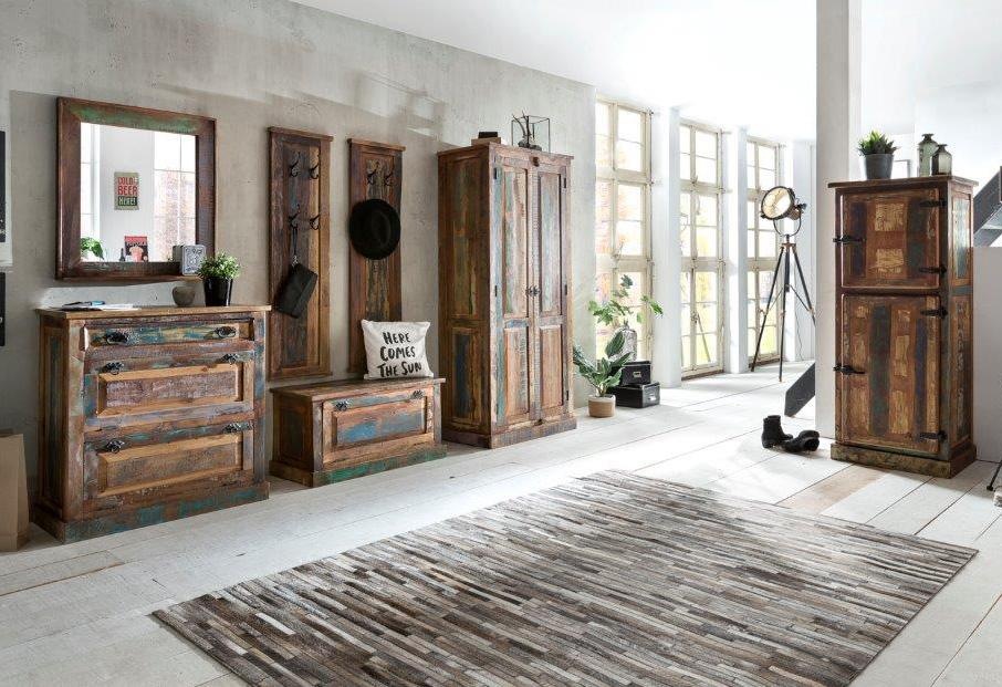 SIT Garderobenschrank "Tübingen aus Altholz mit Kleiderstange & Stauraum" Flexible Innenaufteilung mit Kleiderstange und 3 Einlegeböden