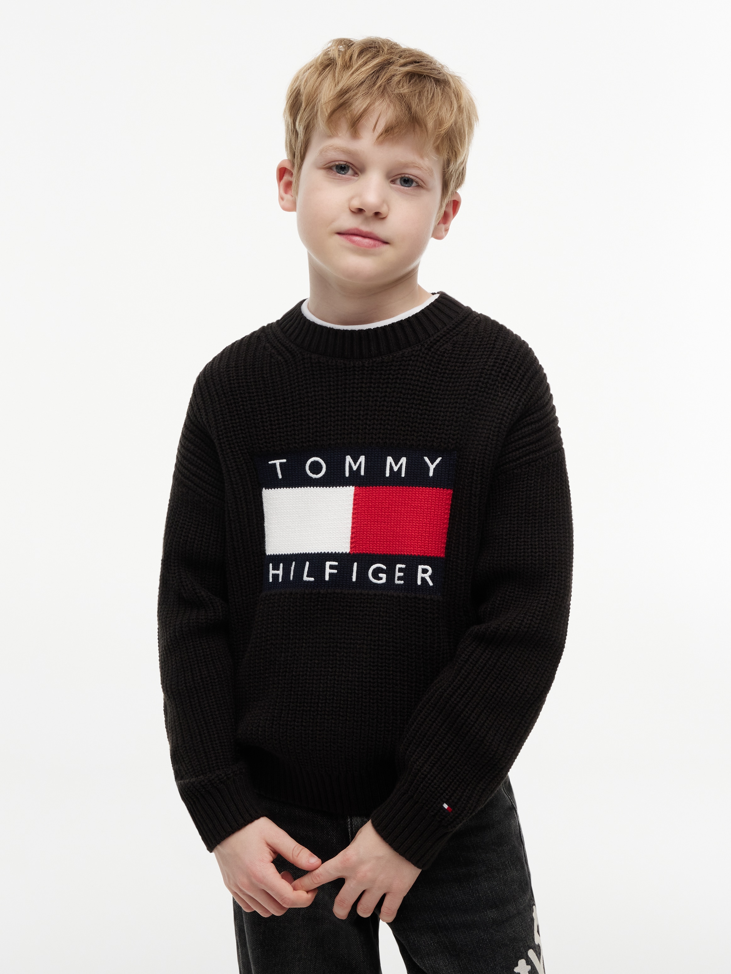 Image of Tommy Hilfiger Strickpullover "HERITAGE FLAG" Rundhalsausschnitt, Rippstrick, Kinder bis 16 Jahre
