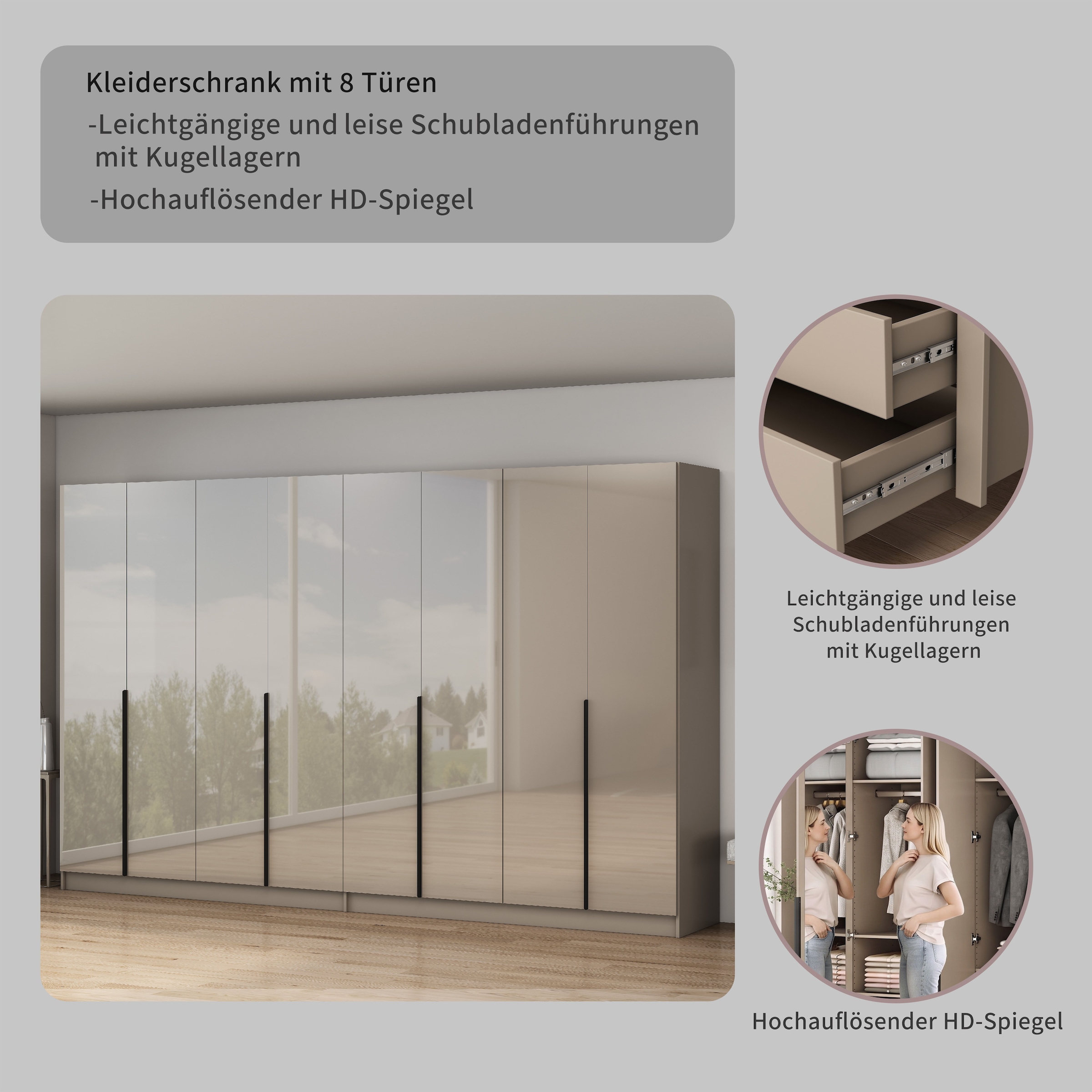 GOODproduct »Annor Schlafzimmerschrank Breite 323 cm hochglanz Schrank Garderobe« Armoire à portes battantes avec aménagement intérieur parfait - poignées de porte élégantes