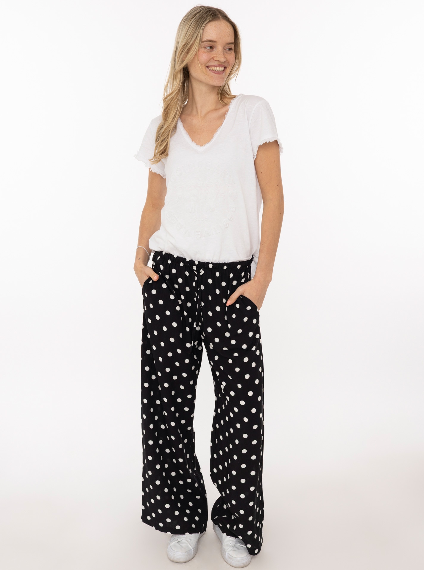 Image of Zwillingsherz Stoffhose "Sommerhose "Punkte"" allover-Punktemuster, elastischer Bund mit Bindeband