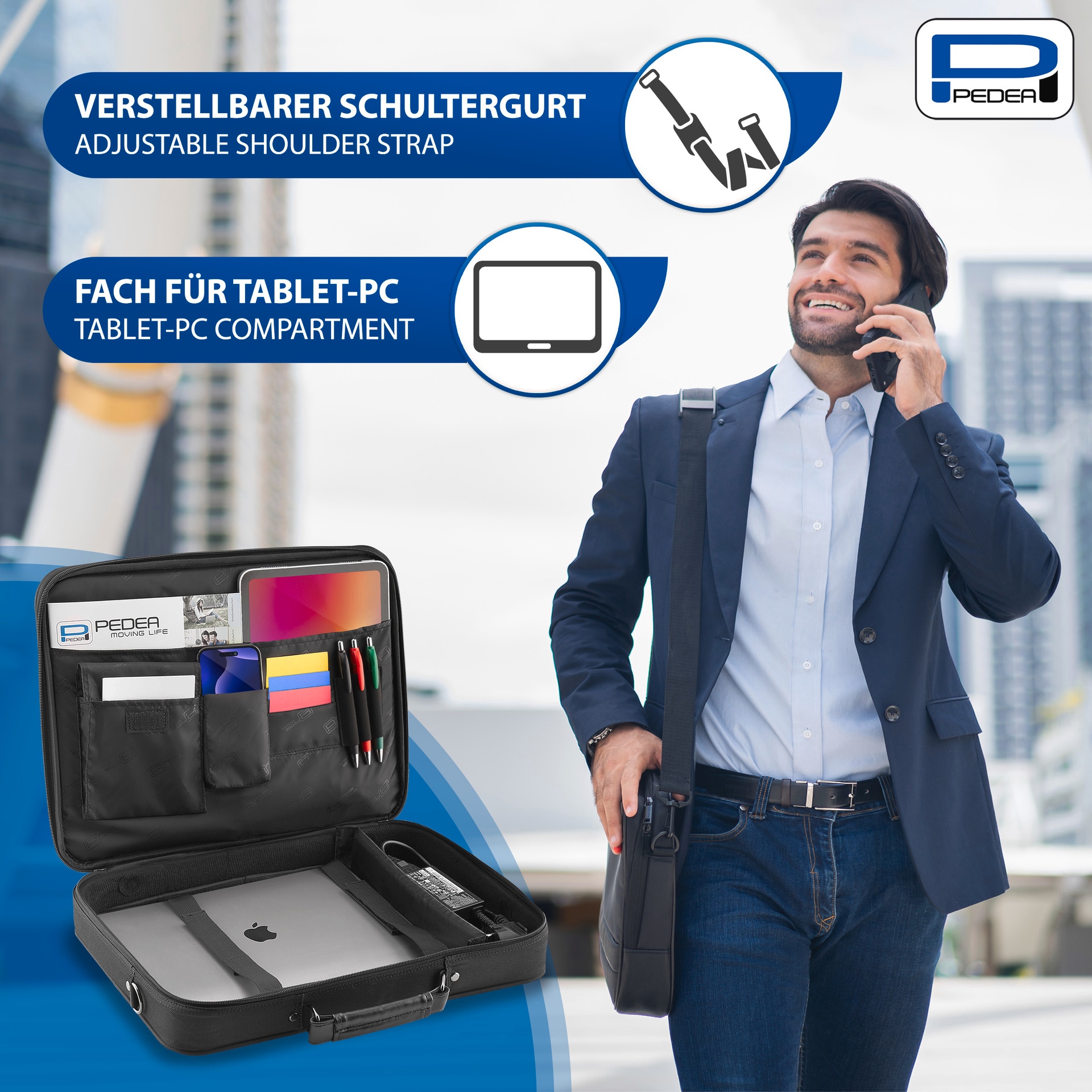 PEDEA Laptoptasche »Notebooktasche BLACKLINE 15,6 (39,6cm)«, (1 tlg.), Umhängetasche mit Schultergurt