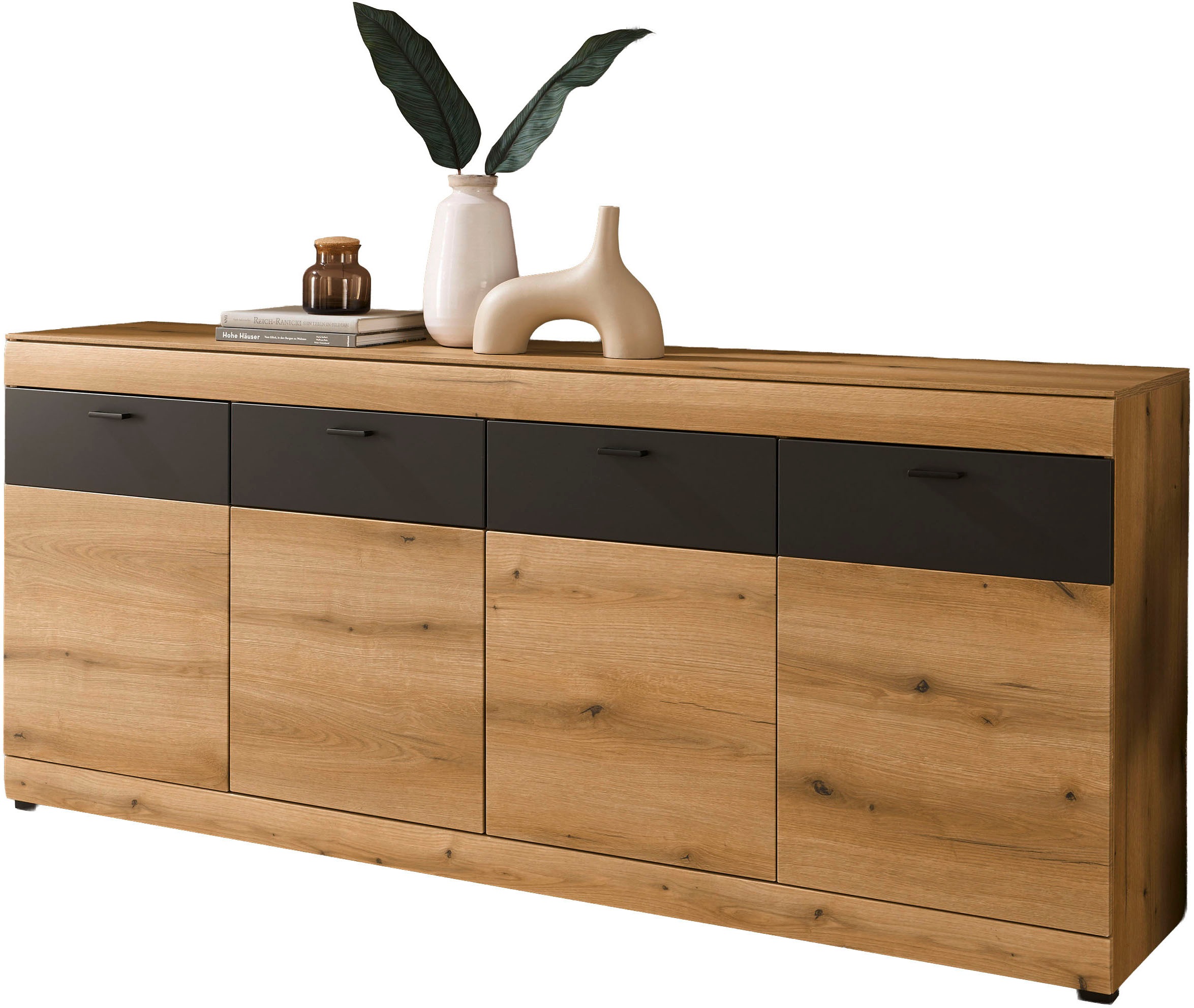 Home affaire Sideboard »Soleto, moderner Schrank, Kommode, 200 cm breit« zeitlos, schwarze Griffe aus Metall, ausreichend Stauraum