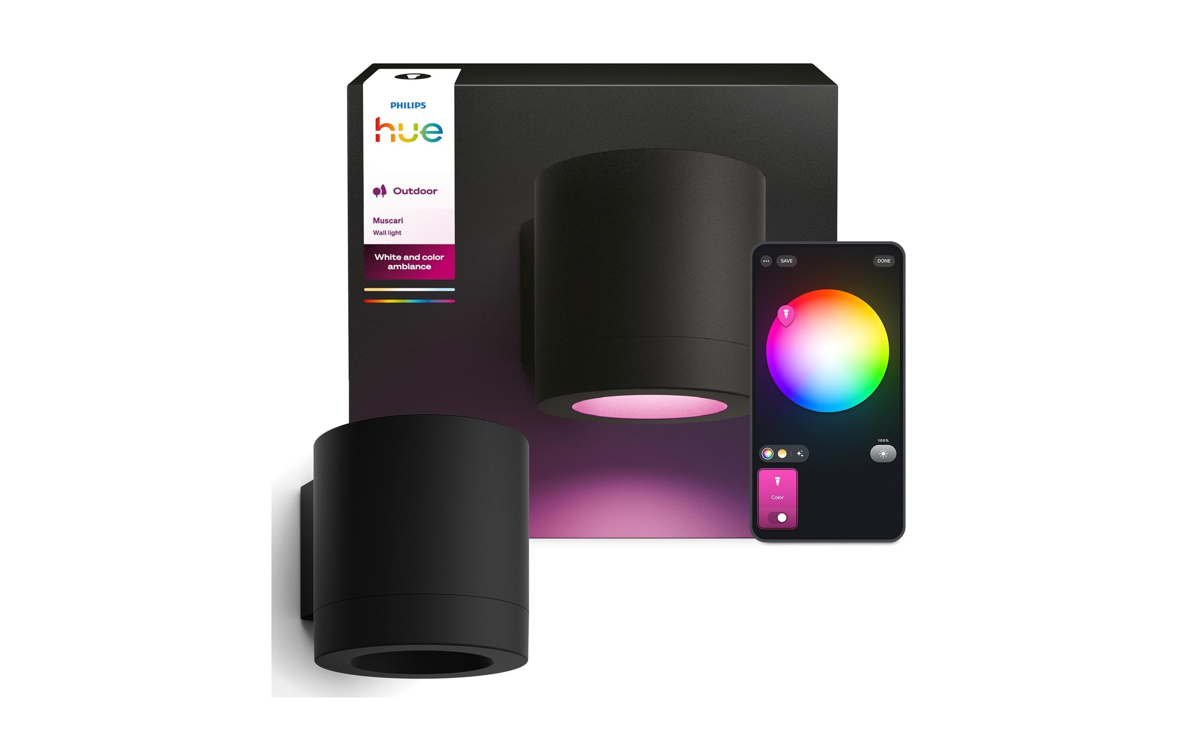 Image of Philips Hue Aussen-Wandleuchte "Muscari Wandspot Smart Outdoor" GU10 RGB
