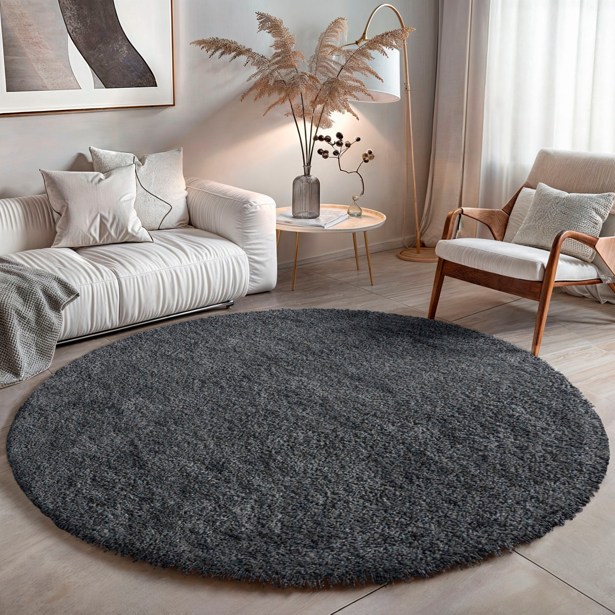 Image of GOODproduct Hochflor-Teppich "Banji" rund 37 mm Höhe Uni Farben, weich und flauschig, auch als rechteckig erhältlich