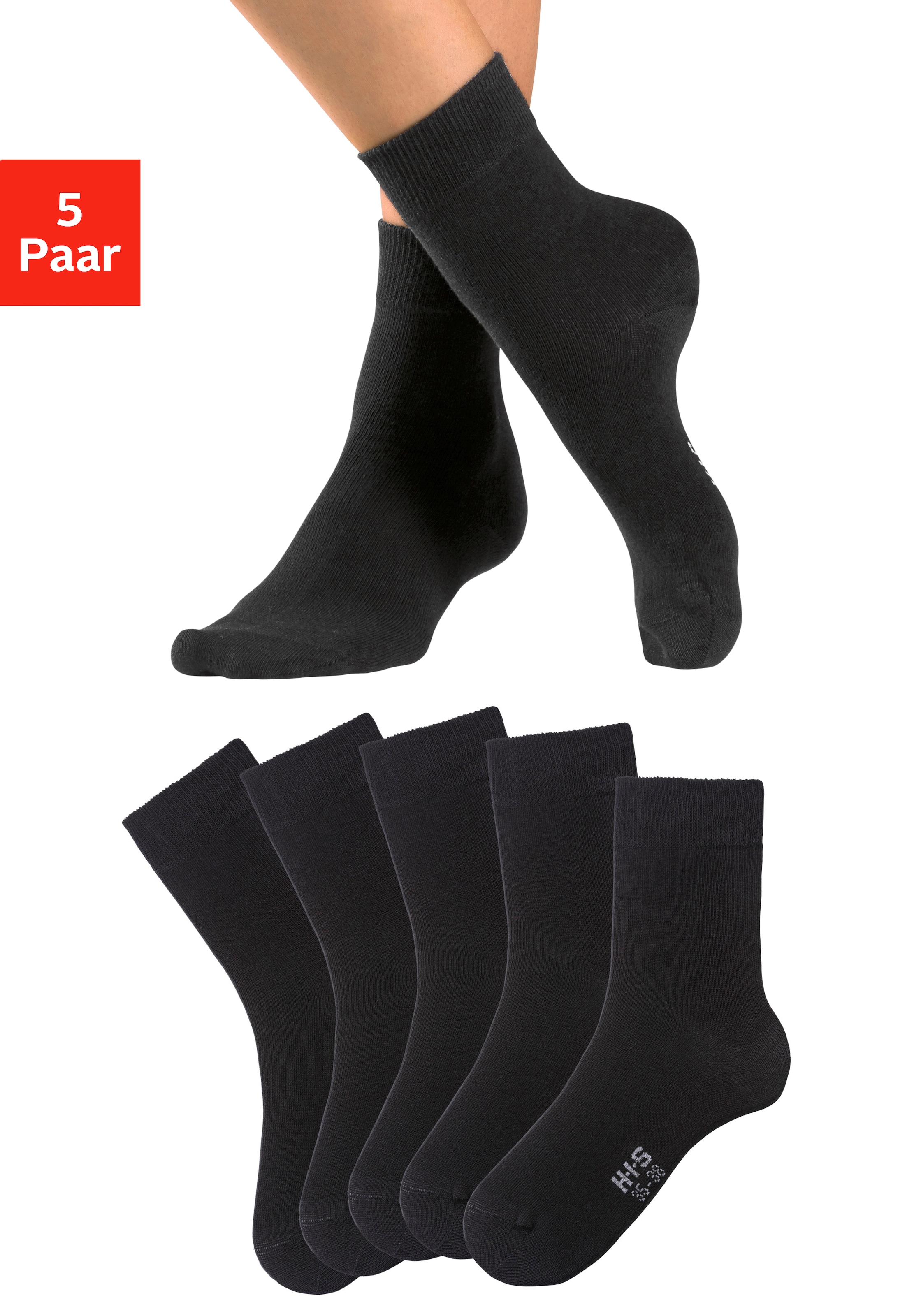 Basicsocken, (Packung, 5 Paar), mit besonders weichem Bündchen