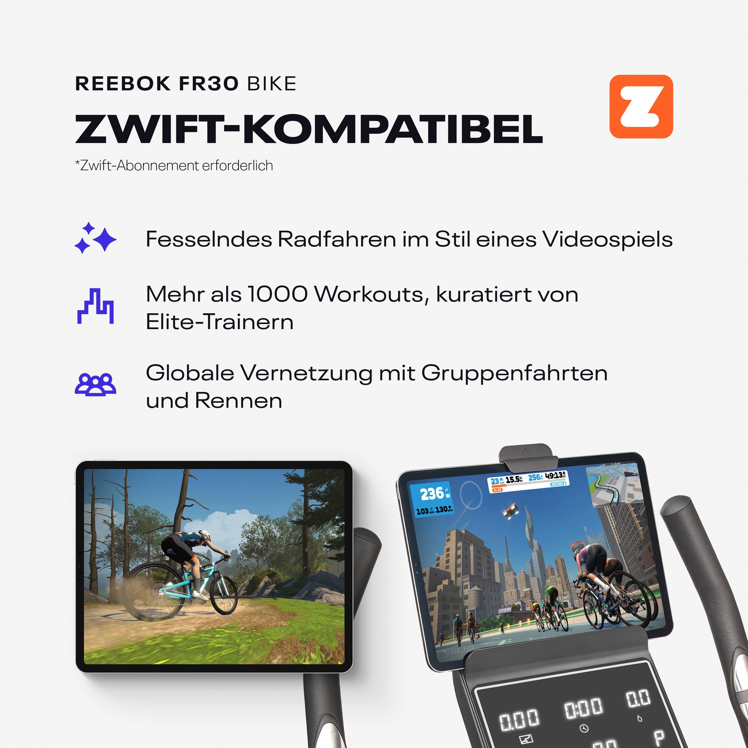 Reebok Ergometer »FR30«, (mit Tablet-Halterung und integr. Lautsprechern), Schwungmasse ca. 4,5 kg, 18 Widerstandsstufen