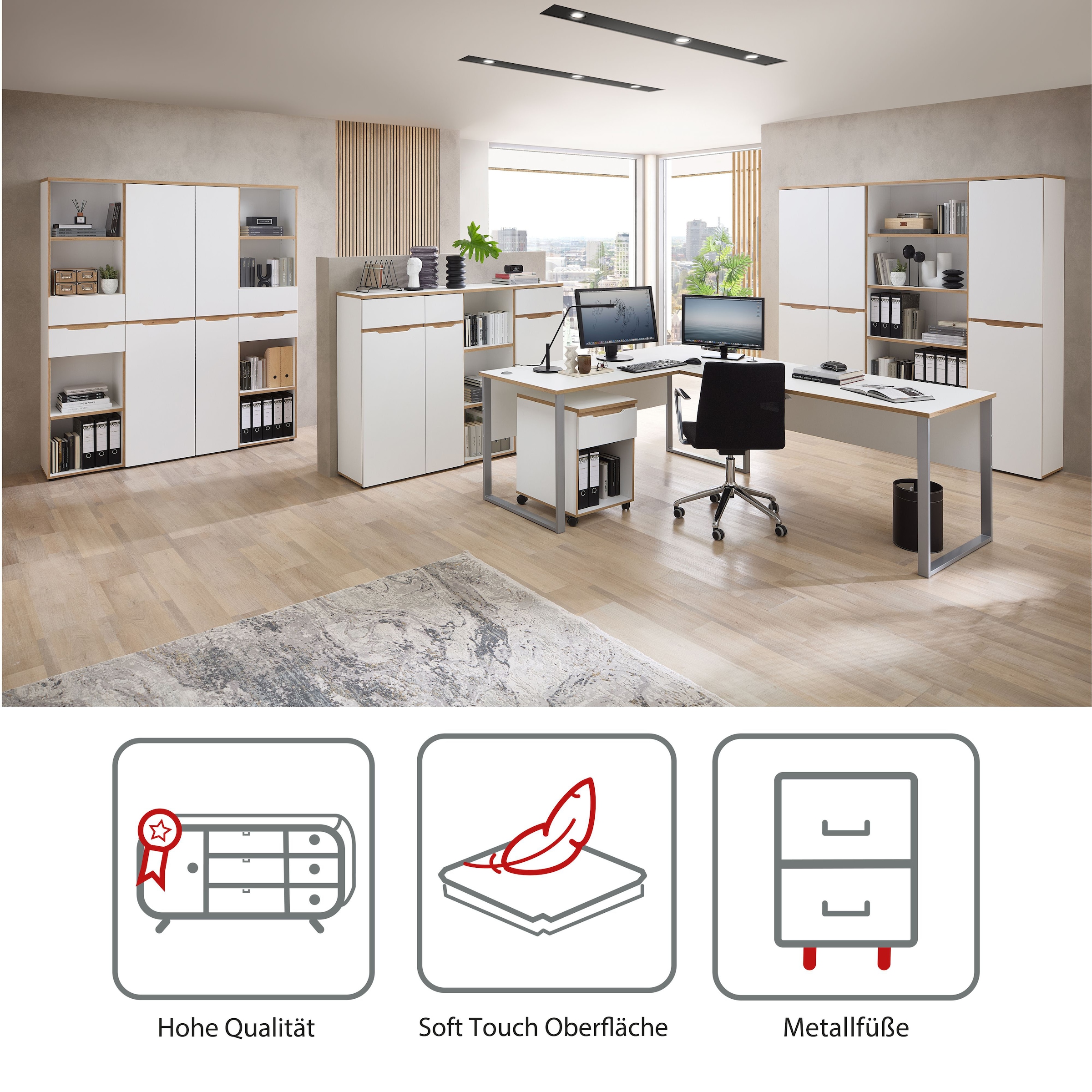Innostyle Bureau »Memphis Eckschreibtisch, 223x77x170cm (B/H/T)« 1 cuis tlg. protection d’angle ABS, surface Soft Touch