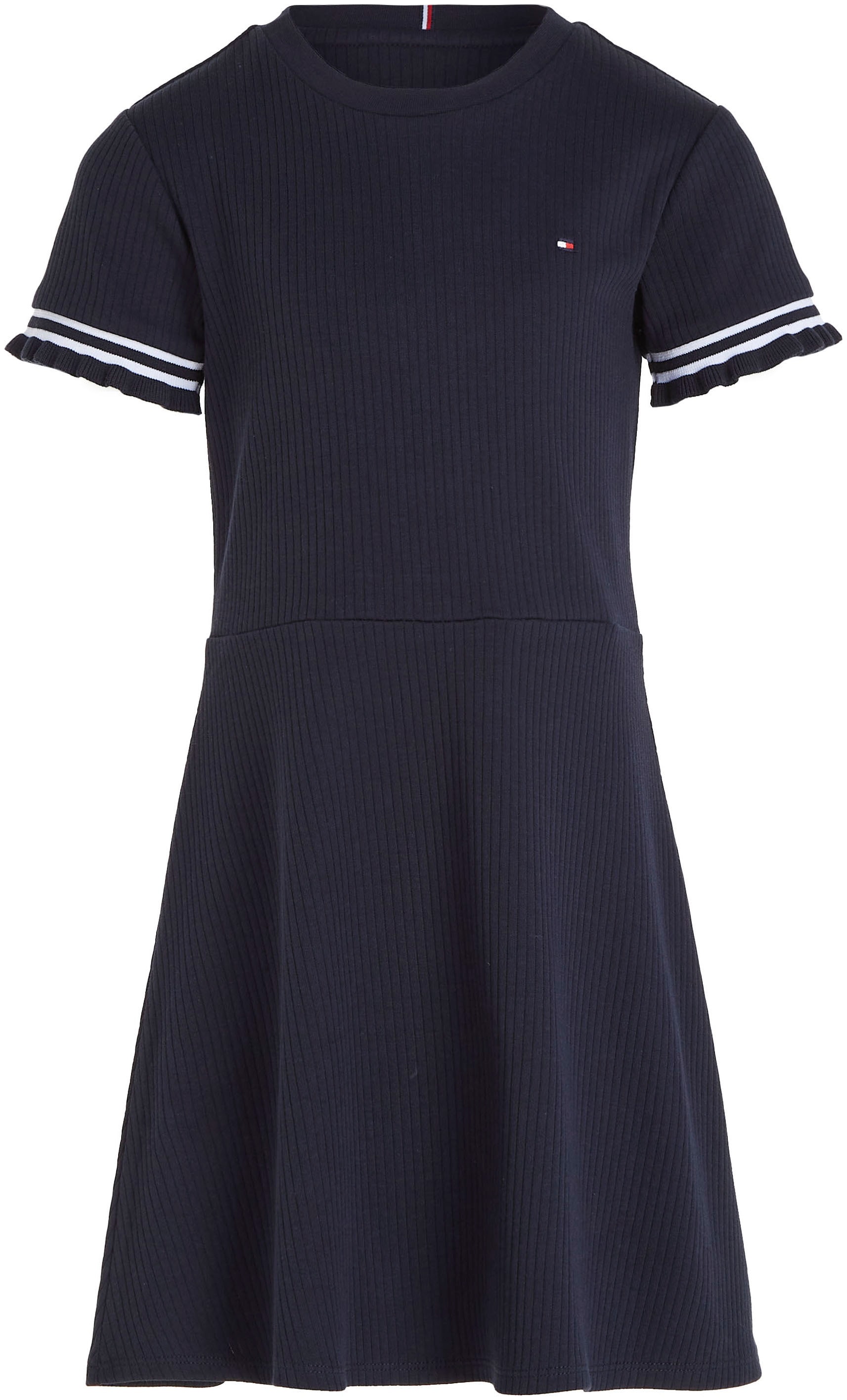 Tommy Hilfiger Jerseykleid »RUFFLE RIB KNIT DRESS«, Skaterform, mit Rippenstruktur