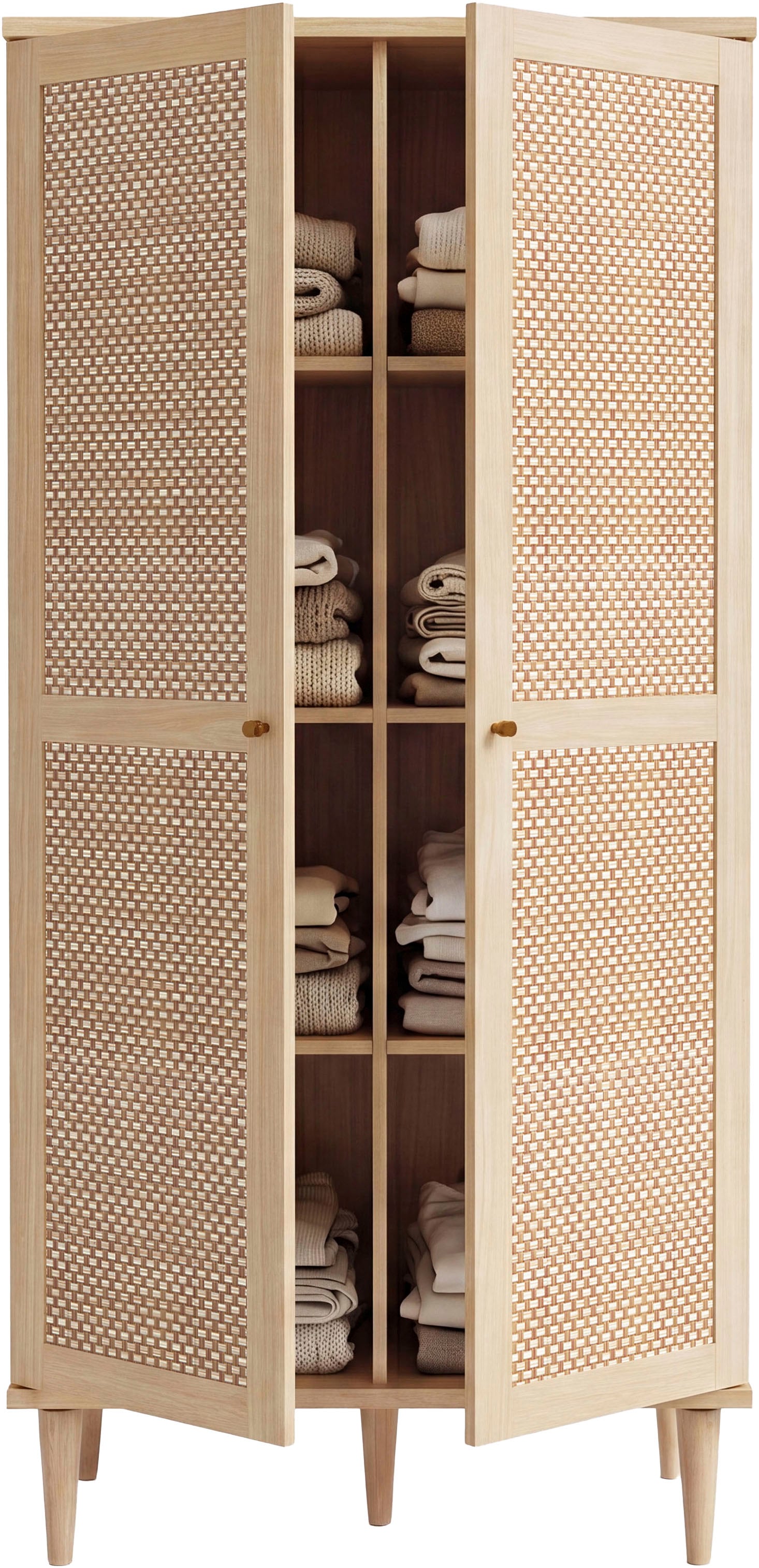 GOODproduct Kleiderschrank »ELLIAN, Kinderzimmerschrank, Rattan, Wiener Geflecht, 80cm breit« Boho-Stil, Holzfüsse, Metallgriffe, Made in EU, viel Stauraum, FSC®