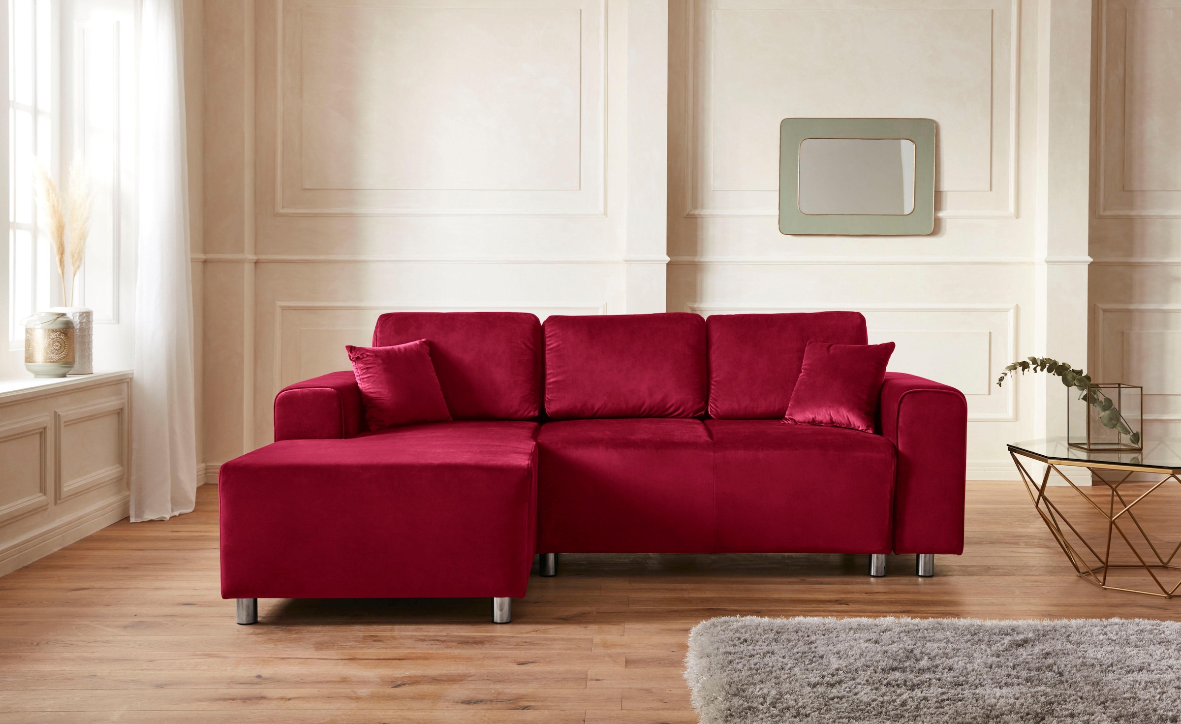 Image of Home affaire Ecksofa "Györ" L-Form, wahlweise mit Bettfunktion und Bettkasten incl. 2 Zierkissen
