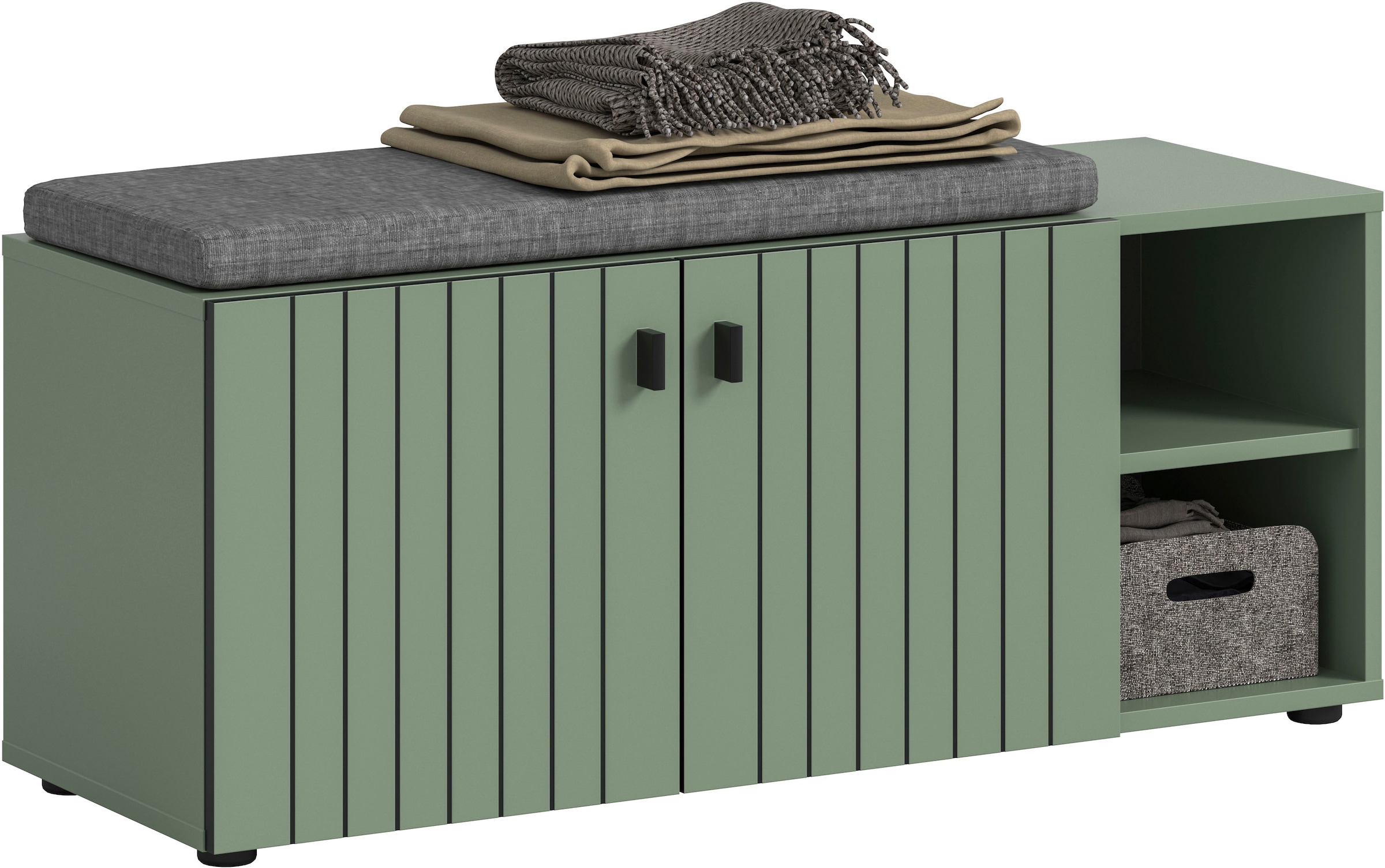 Image of Home affaire Sitzbank "TATIO, 106x43x37 cm, 2 Türen, 2 offene Fächer" Sitzbank und Sitzkissen, Garderobensitzbank, Sitzbank Flur mit Stauraum, Sitzkissen wählbar