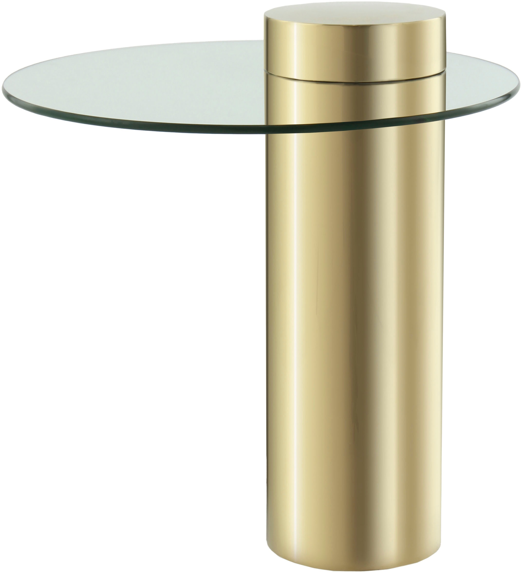 Kayoom Beistelltisch »Ontario 125, Runde Glasplatte aus Sicherheitsglas, 100% Edelstahl«, (1 St.), Minimalistisches Design, Säulengestell, pflegeleicht