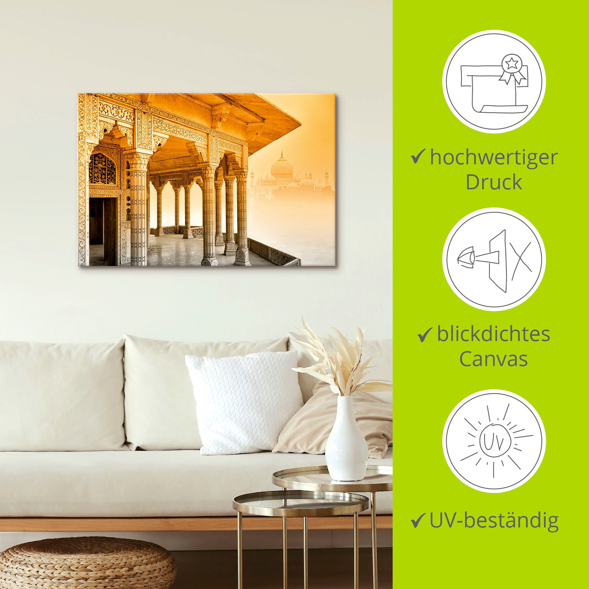 Artland Wandbild »Fort Agra mit Taj Mahal«, Gebäude, (1 St.), als Leinwandbild, Wandaufkleber in verschied. Grössen