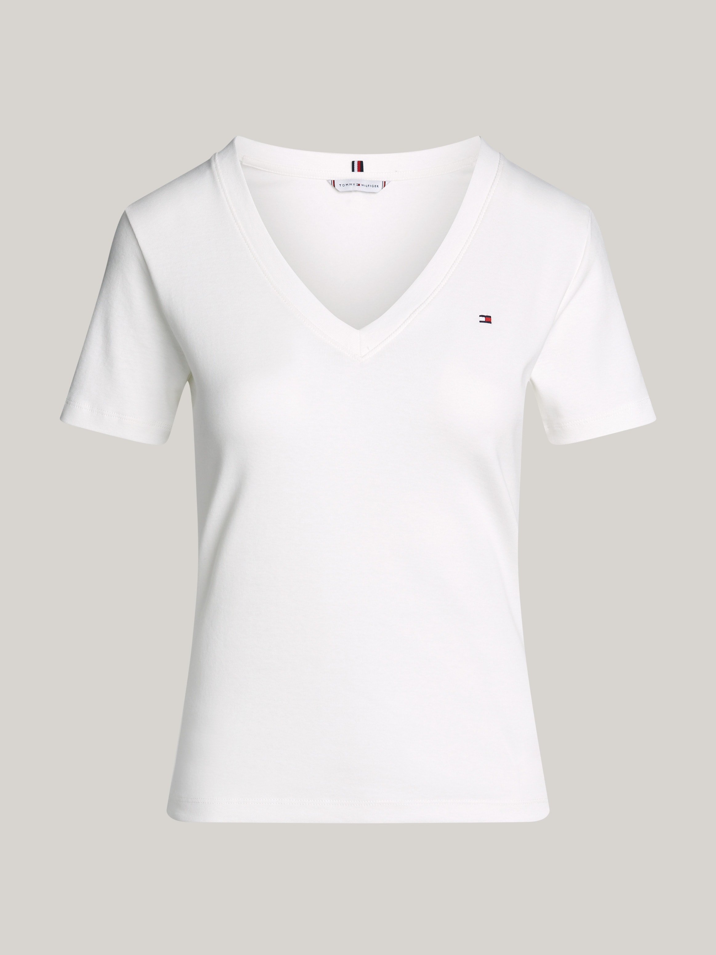 Tommy Hilfiger T-Shirt »SLIM CODY V-NK SS mit V-Ausschnitt und Streifen«, gestreift, casual, slim fit, Baumwolle, V-Ausschnitt