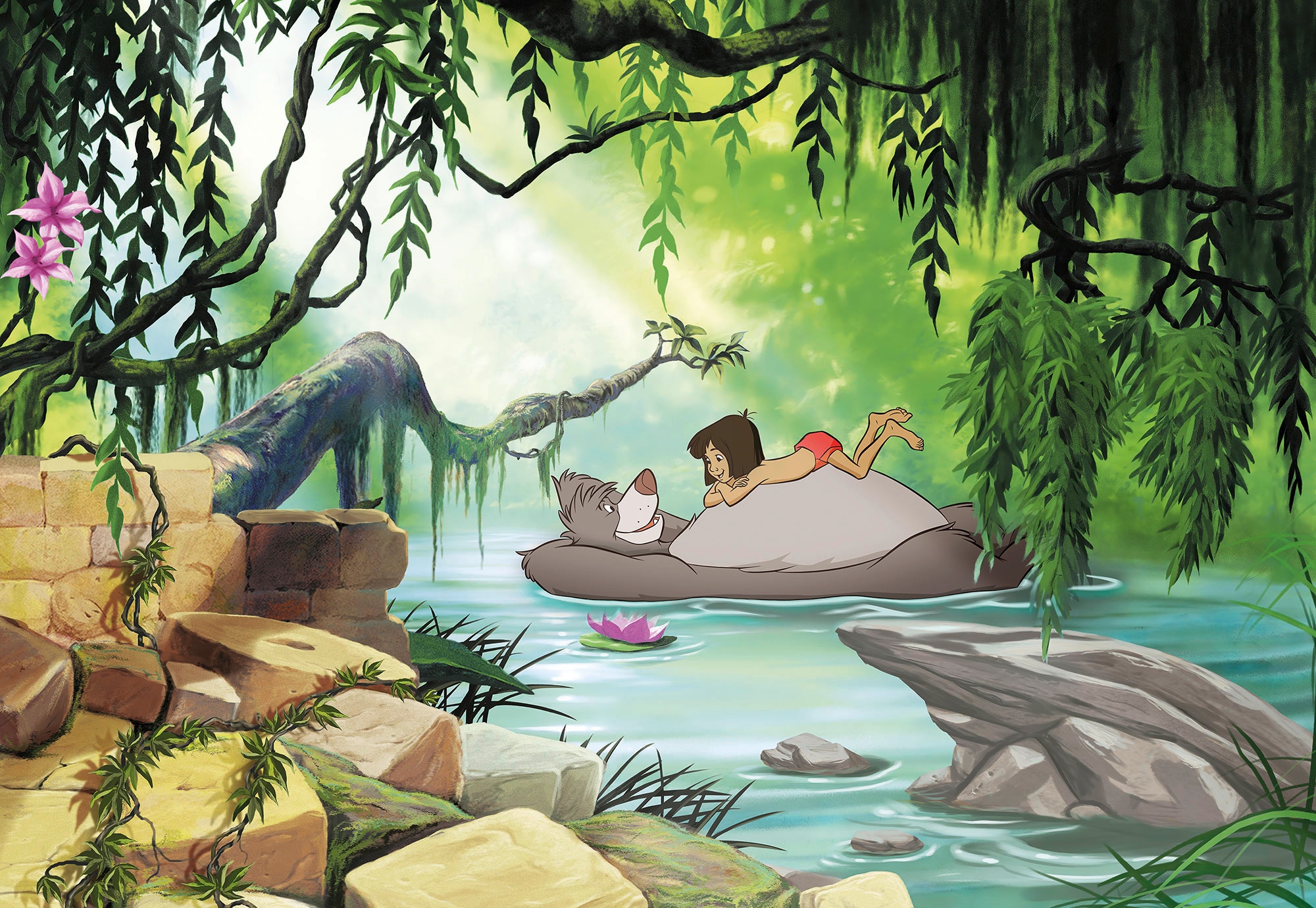 Komar Fototapete »Jungle book swimming with Baloo«, 368x254 cm (Breite x Höhe)
