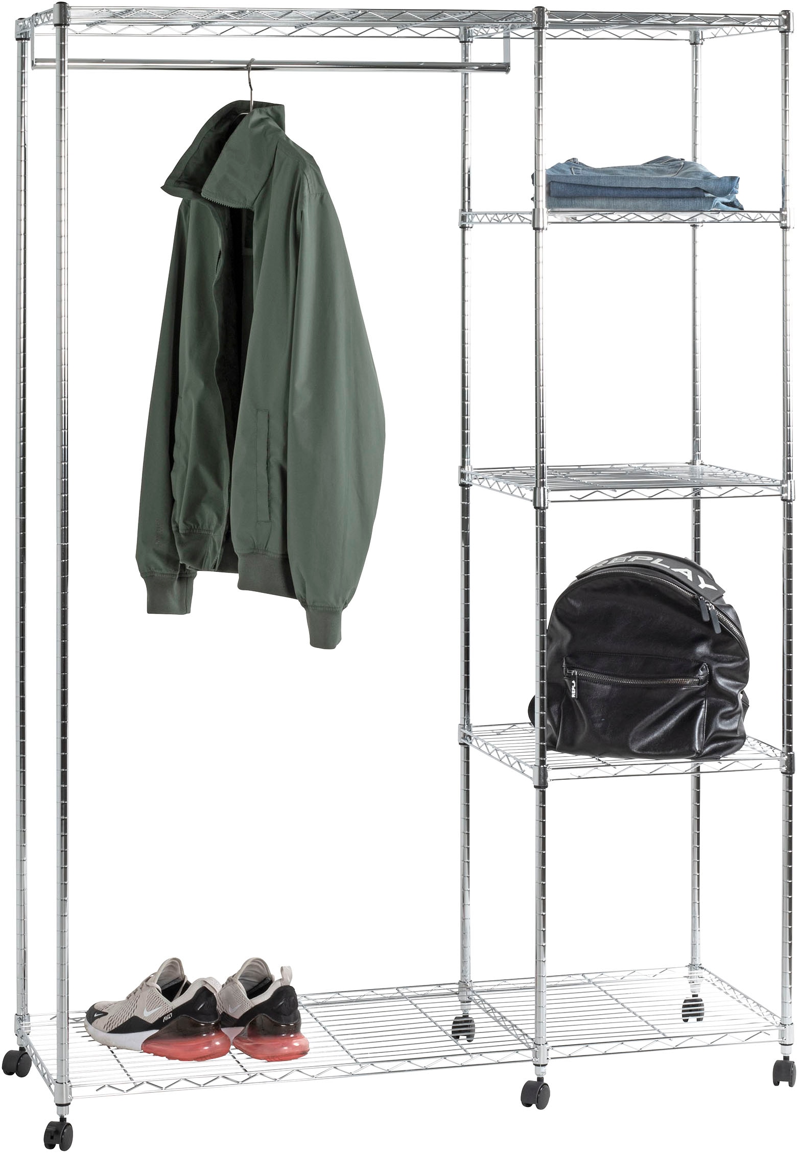 HAKU Porte-manteau »Garderobe, Garderobenständer, Kleiderständer auf Rollen, Kleiderwagen« rectangulaire - en métal argenté - L/P/H 123/45/181 cm