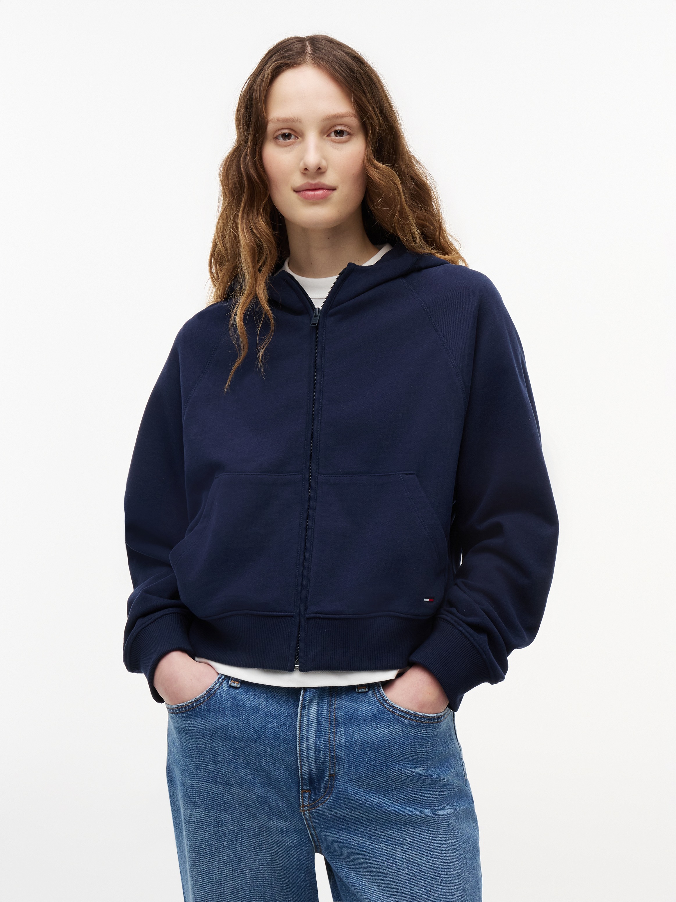 Image of Tommy Jeans Kapuzensweatjacke "TJW BXY S FLAG ZIP THRU HOODIE" Baumwolle, Kapuze, Kängurutasche