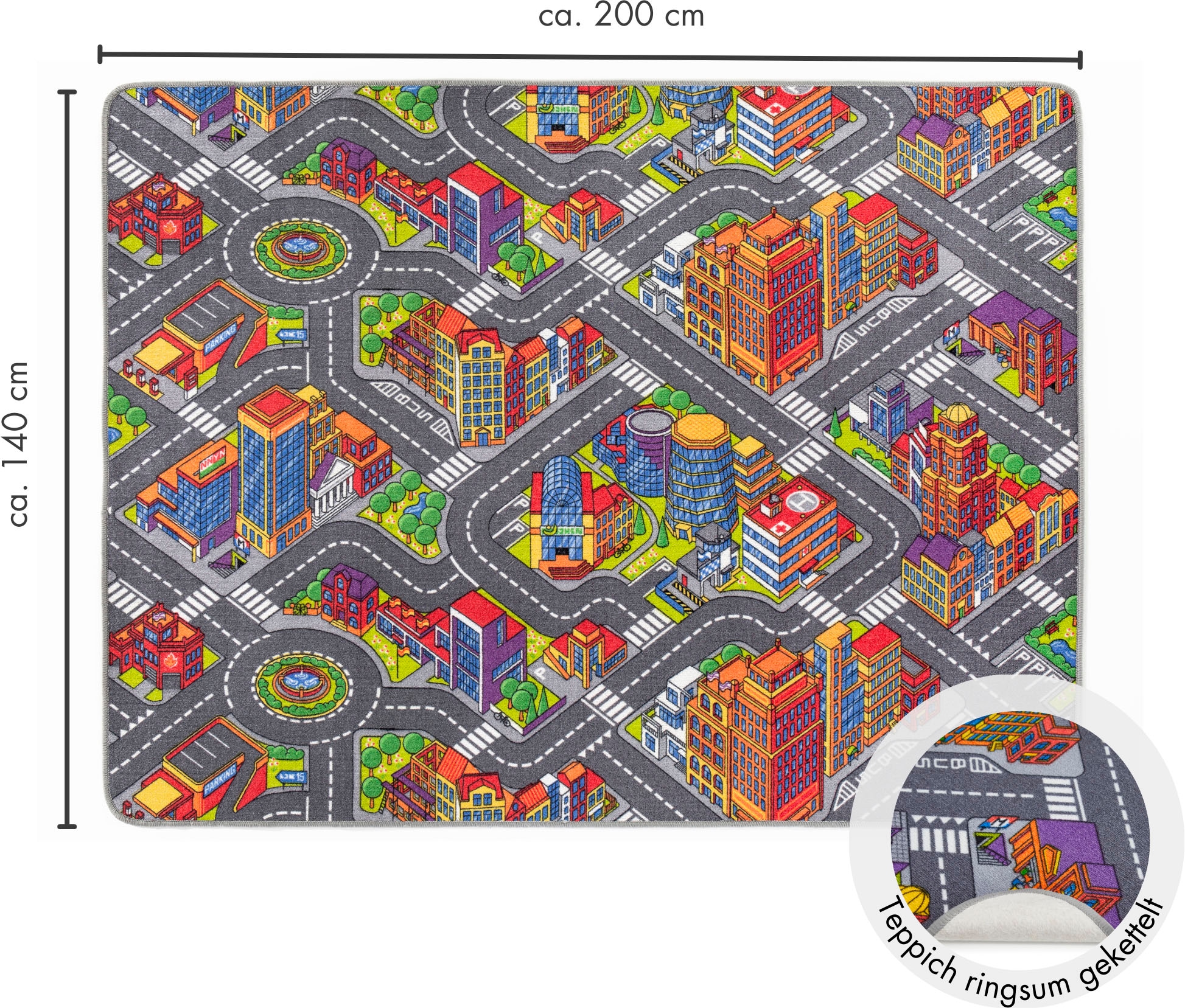 Kinderteppich »Big City/Sweet Village«, rechteckig, 7 mm Höhe, Strassen-Spiel-Teppich,...