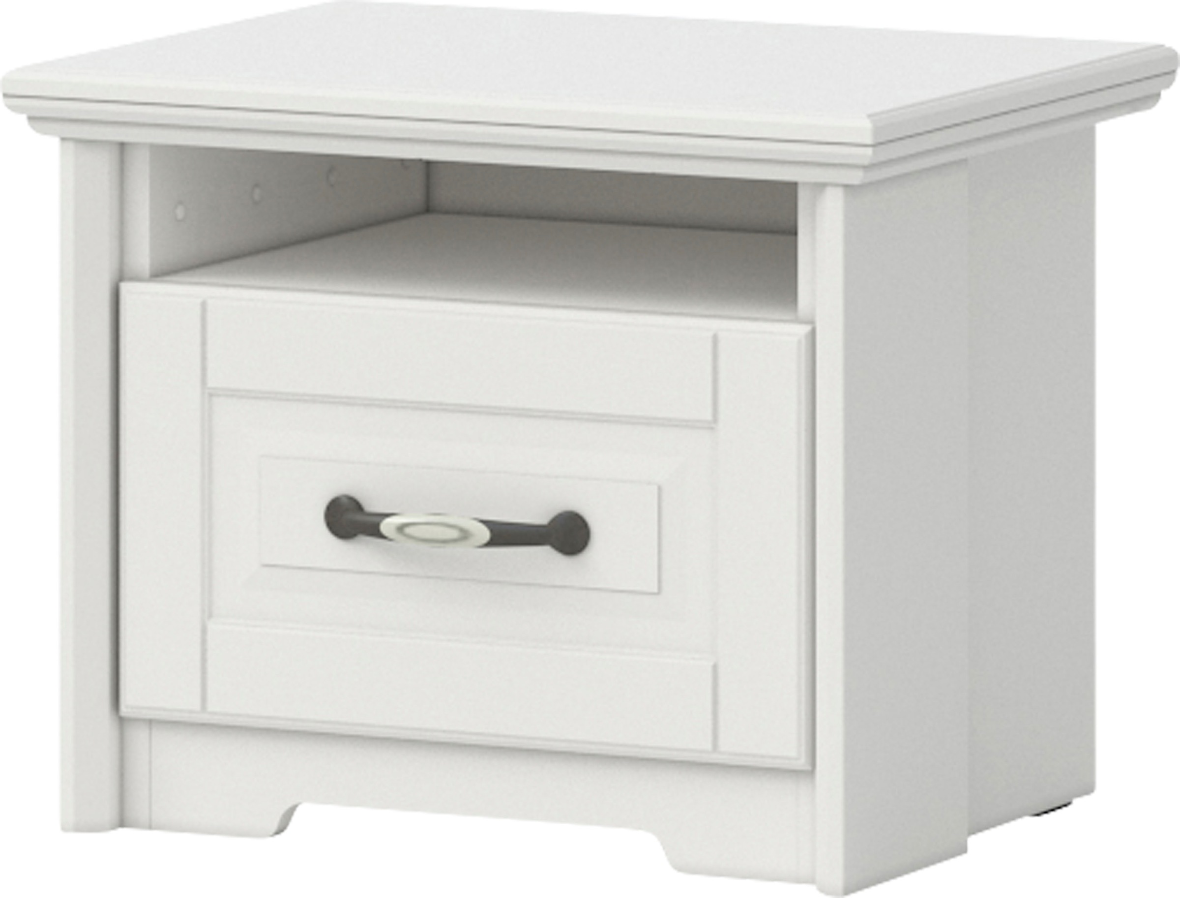 Image of GOODproduct Nachtkommode "Evergreen, Masse: B/T/H 56/42/45cm, Soft-Close-Funktion" 1 offenes Fach und 1 Schublade mit dekoriertem Metallgriff, im klassischen Landhausstil,FSC-zertifiziert,hochwertige UV Lackierung