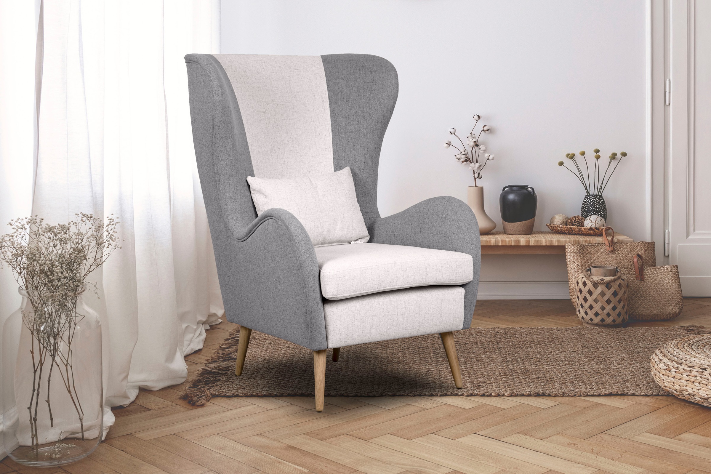 Guido Maria Kretschmer Home&Living Sessel »Salla Bezug Bouclé oder Struktur fein, Ohrensessel«, wahlweise mit oder ohne Hocker; grosser Sessel: Masse B/T/H: 78/94/118cm