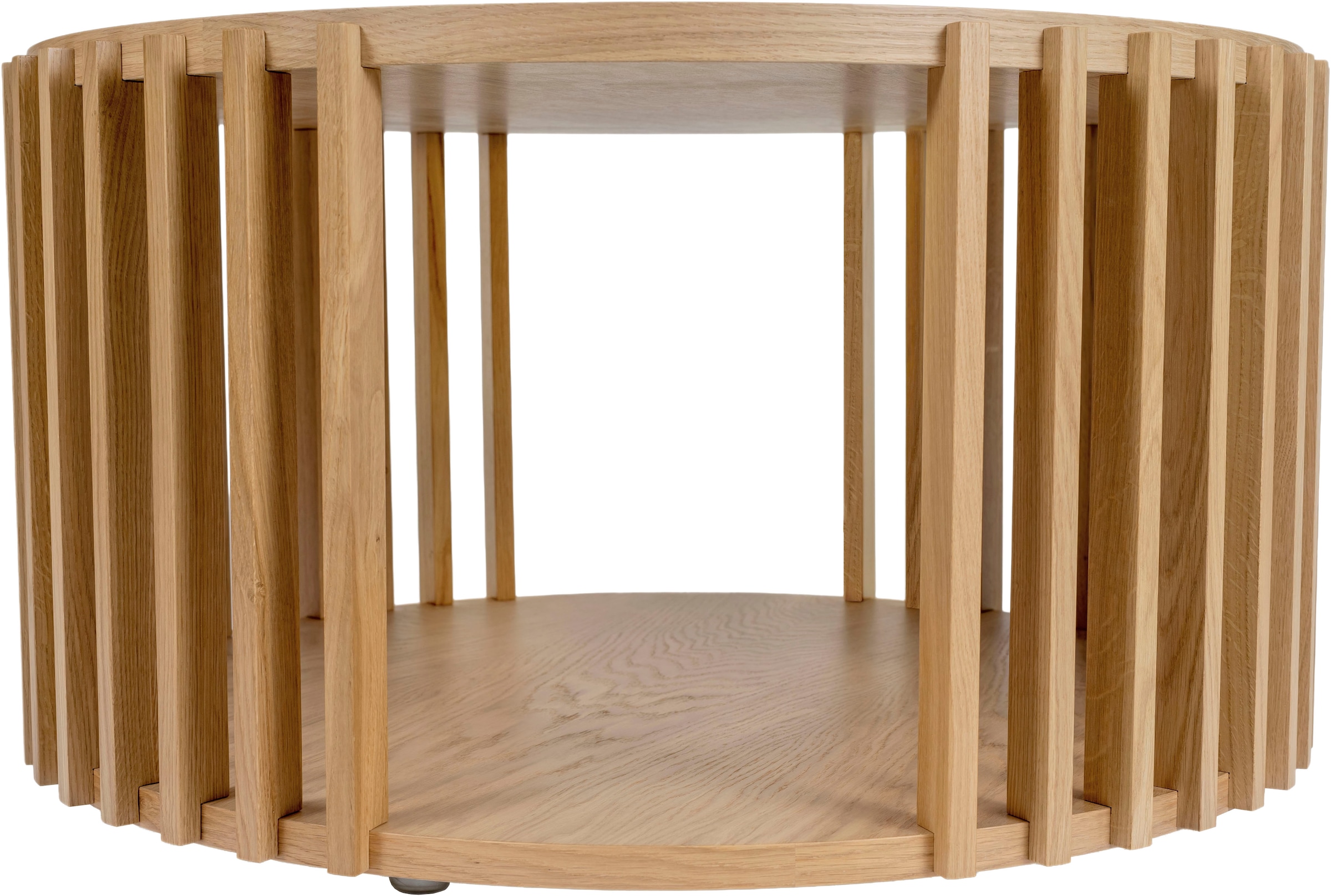 Woodman Couchtisch »Drum, Breite/Tiefe/Höhe: 83/83/42 cm«, Holzfurnier aus Eiche, Sprossen aus massiver Eiche