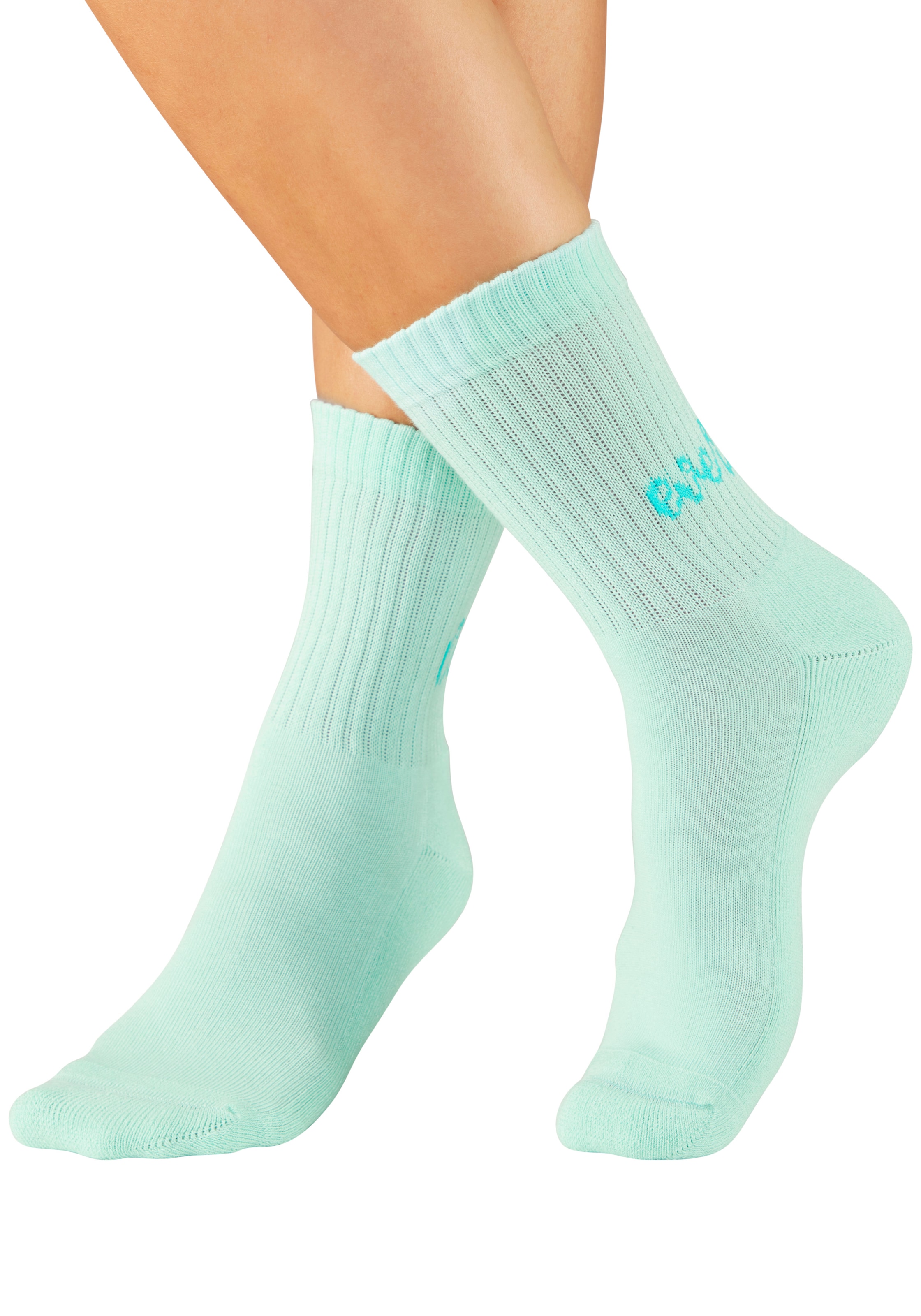H.I.S Tennissocken »Damen Sportsocken daily socks« Packung, 7 Paar tlg. mit Fussfrottee und ansprechenden Schriftzügen