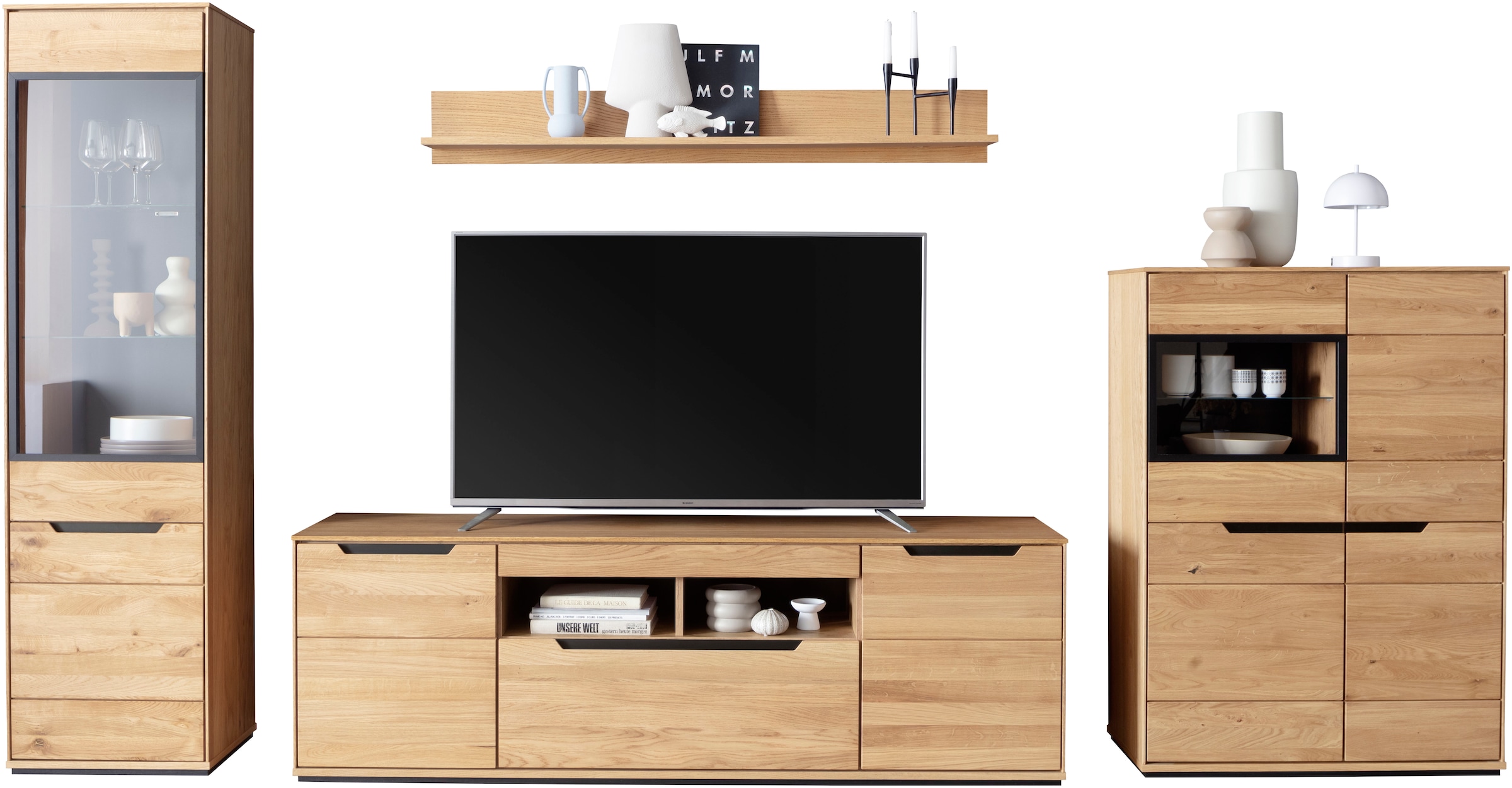 MCA living Meuble mural »Araya Wohnkombination II« Komplett-Set, optional: Glaskantenbeleuchtung, 4 cuis tlg.