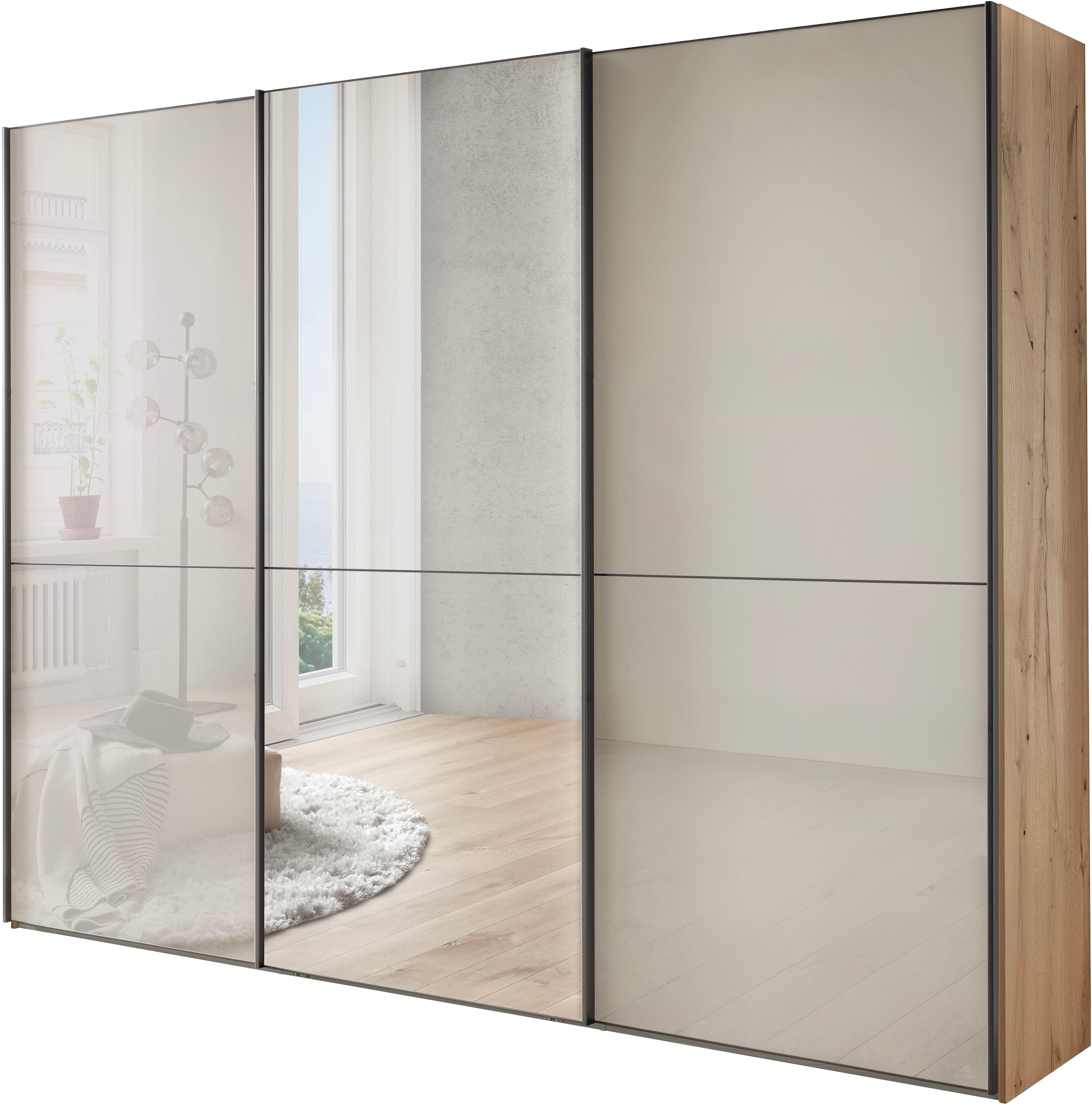 Image of WIEMANN Schwebetürenschrank "Phoenix, Made in Germany, modernes Design, Highlight, Blickfang" Viele Farbkombinationen, in 4 Breiten und in 2 Höhen erhältlich, maximaler Staurraum, inkl.Einlegeböden, Wäscheböden u. Dämpfer